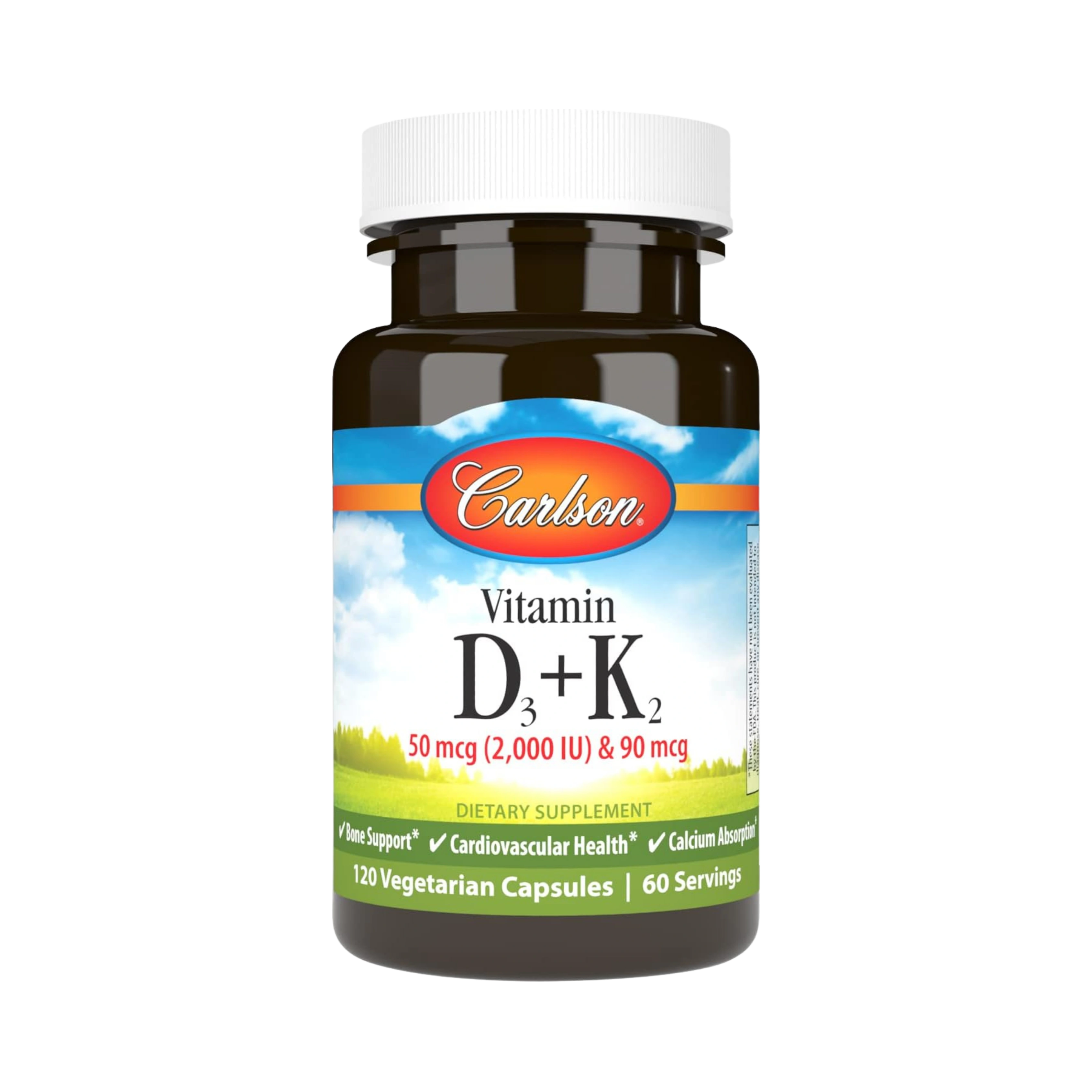 Carlson, Vitamin D3 + K2, 120 Vegetarian Capsules