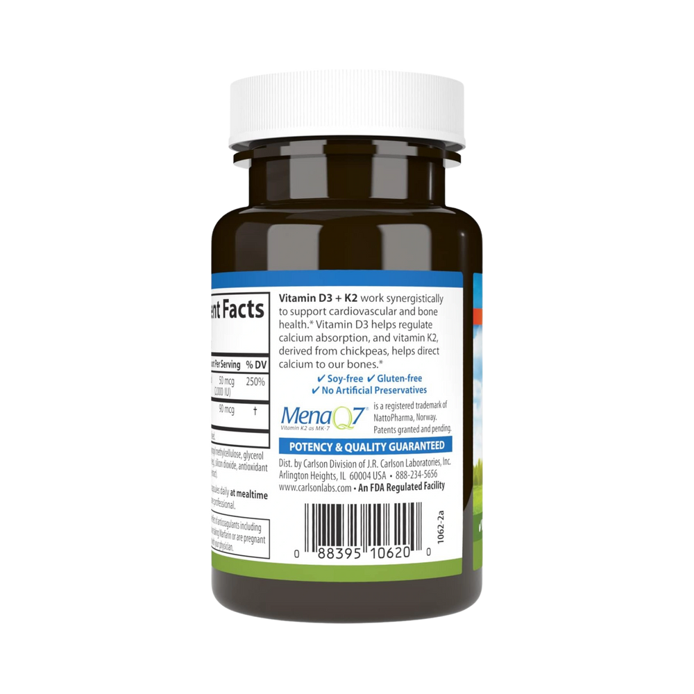 Carlson, Vitamin D3 + K2, 120 Vegetarian Capsules