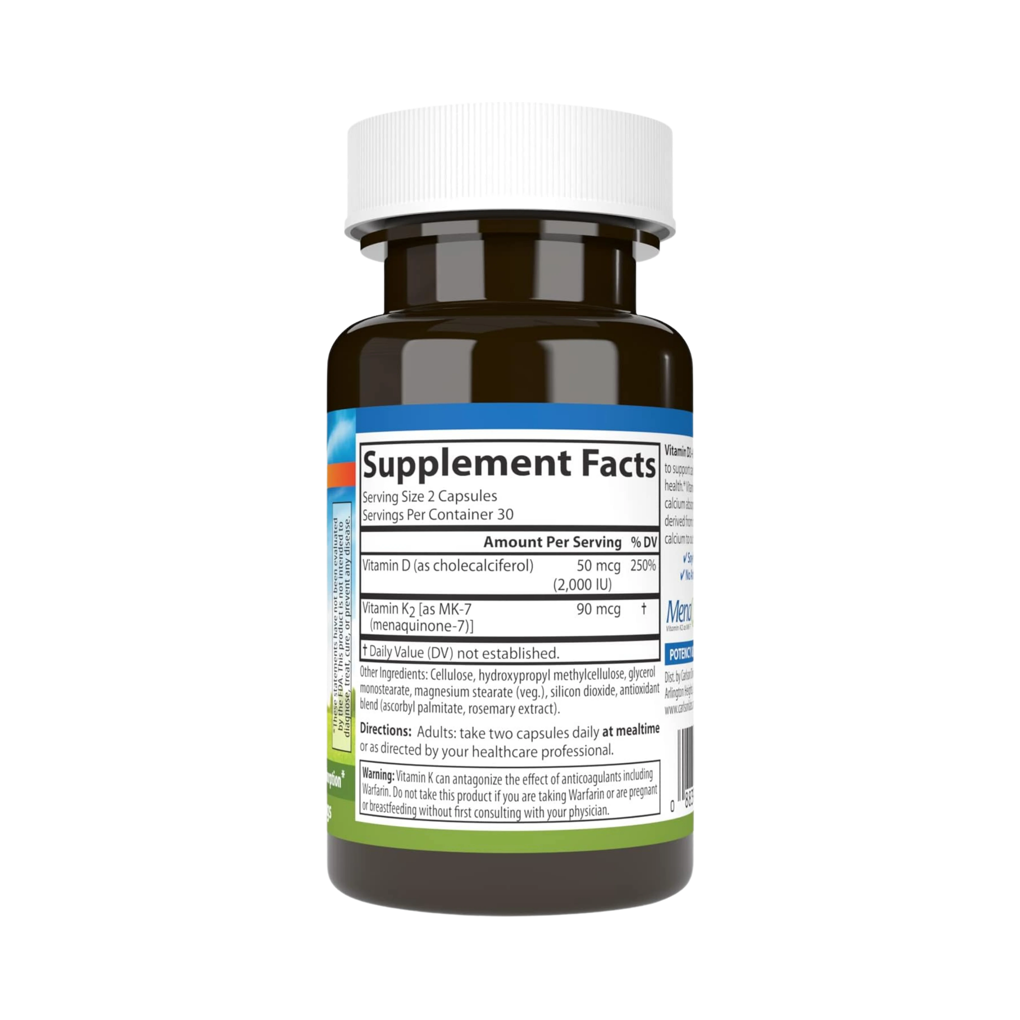 Carlson , Vitamin D3 + K2, 50 Mcg (2000 IU) 60 Capsules