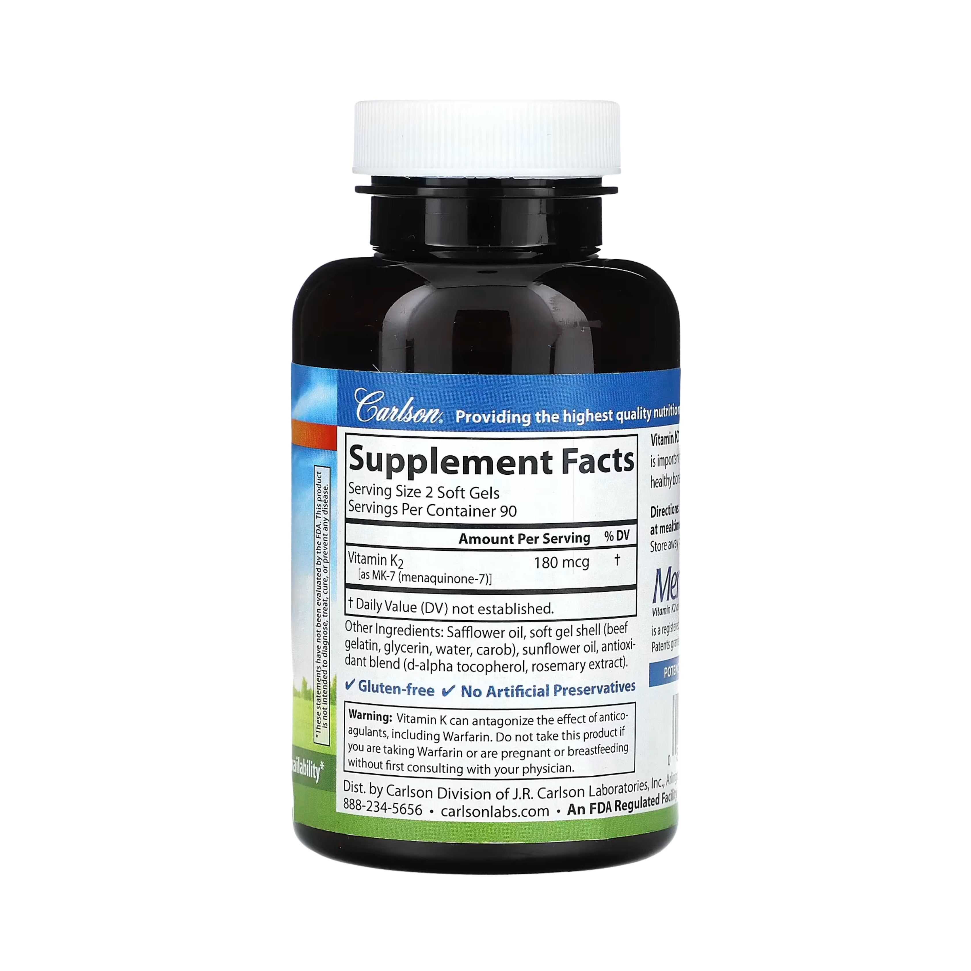 Carlson, Vitamin K2, 180 Soft Gels (90 mcg per Soft Gel)