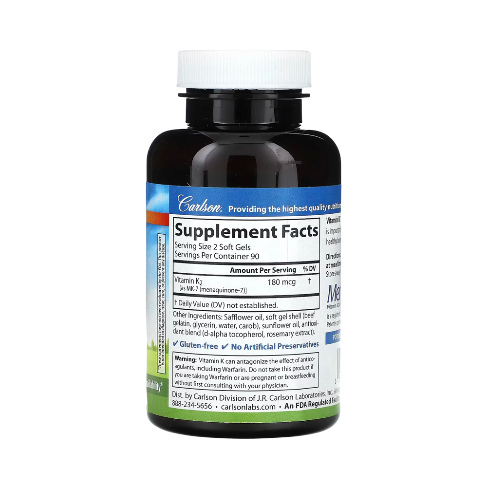Carlson, Vitamin K2, 180 Soft Gels (90 mcg per Soft Gel)