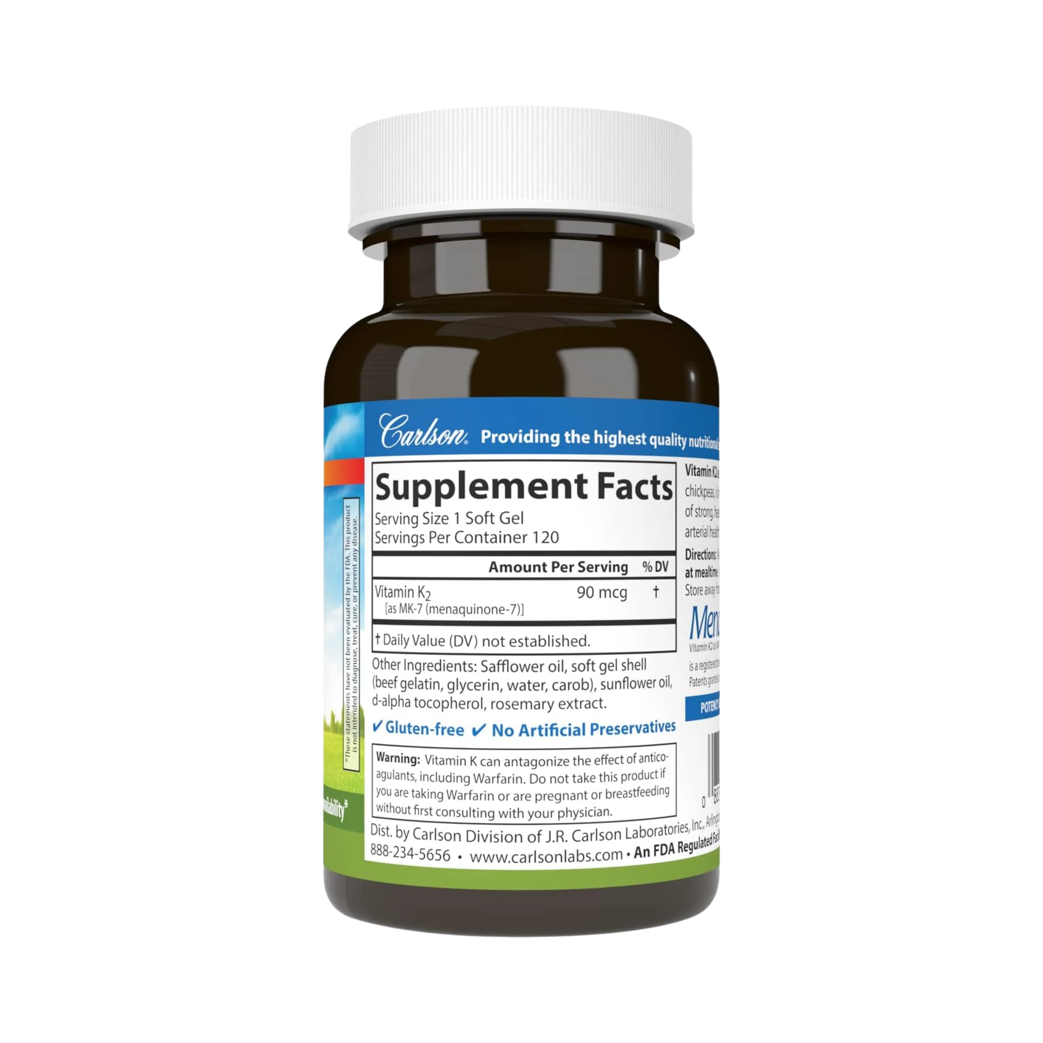 Carlson, Vitamin K2 as MK-7 90 Mcg, 120 Softgels