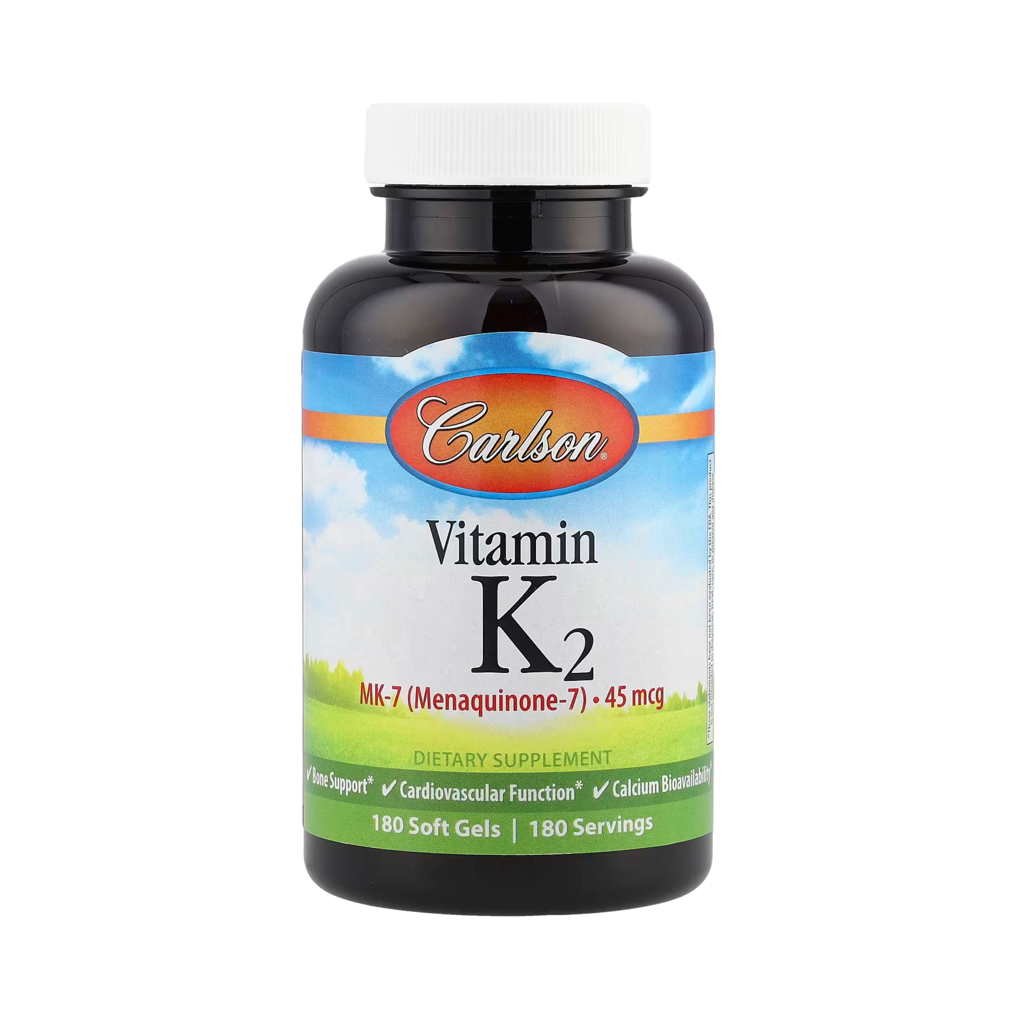 Carlson, Vitamin K2, MK-7 (Menaquinone-7), 45 Mcg, 180 Soft Gels