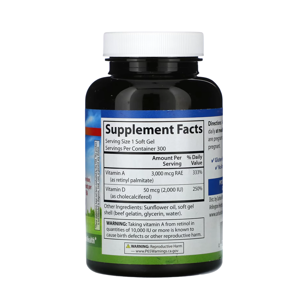 Carlson, Vitamins A & D, 300 Soft Gels