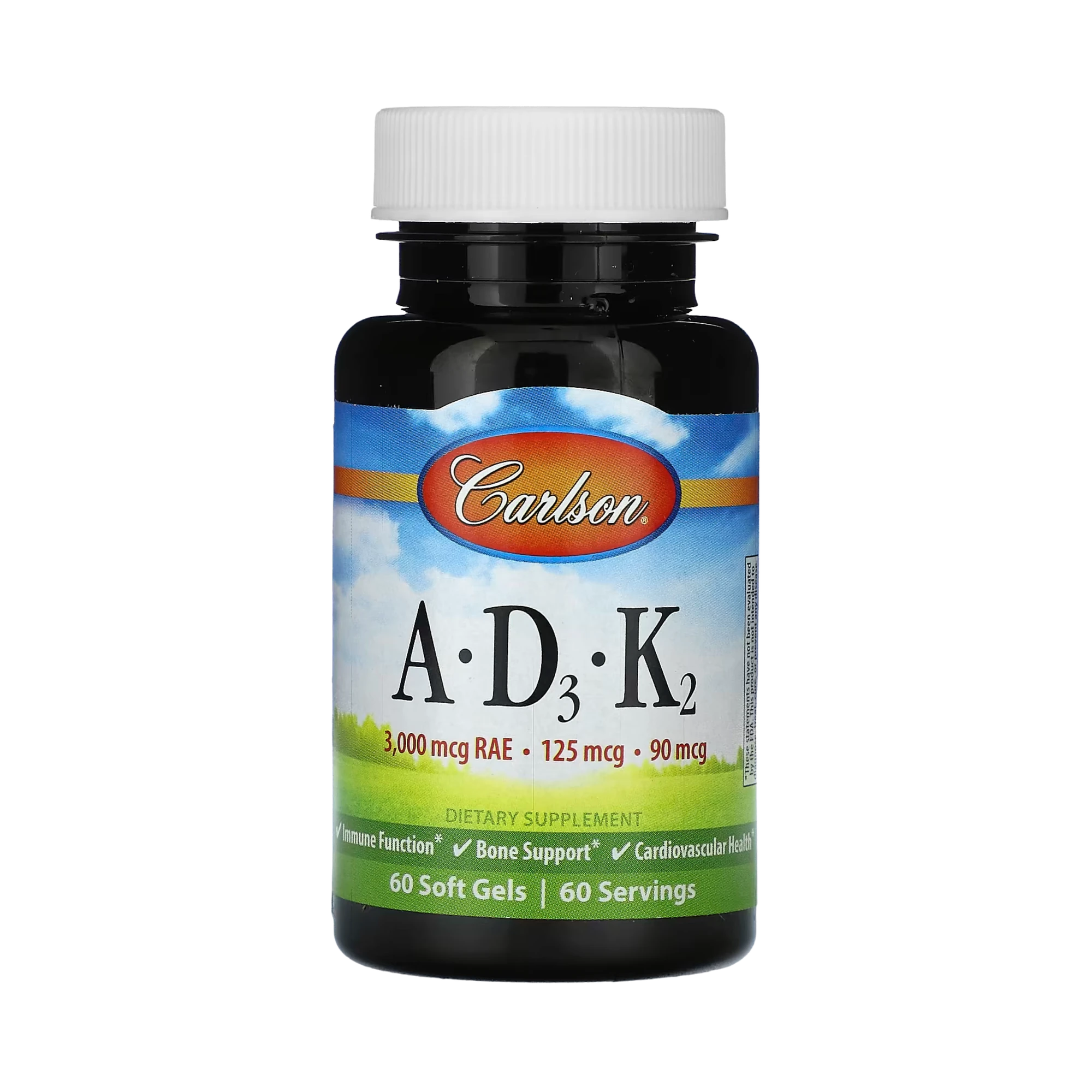 Carlson, Vitamins A - D3 - K2, 60 Soft Gels