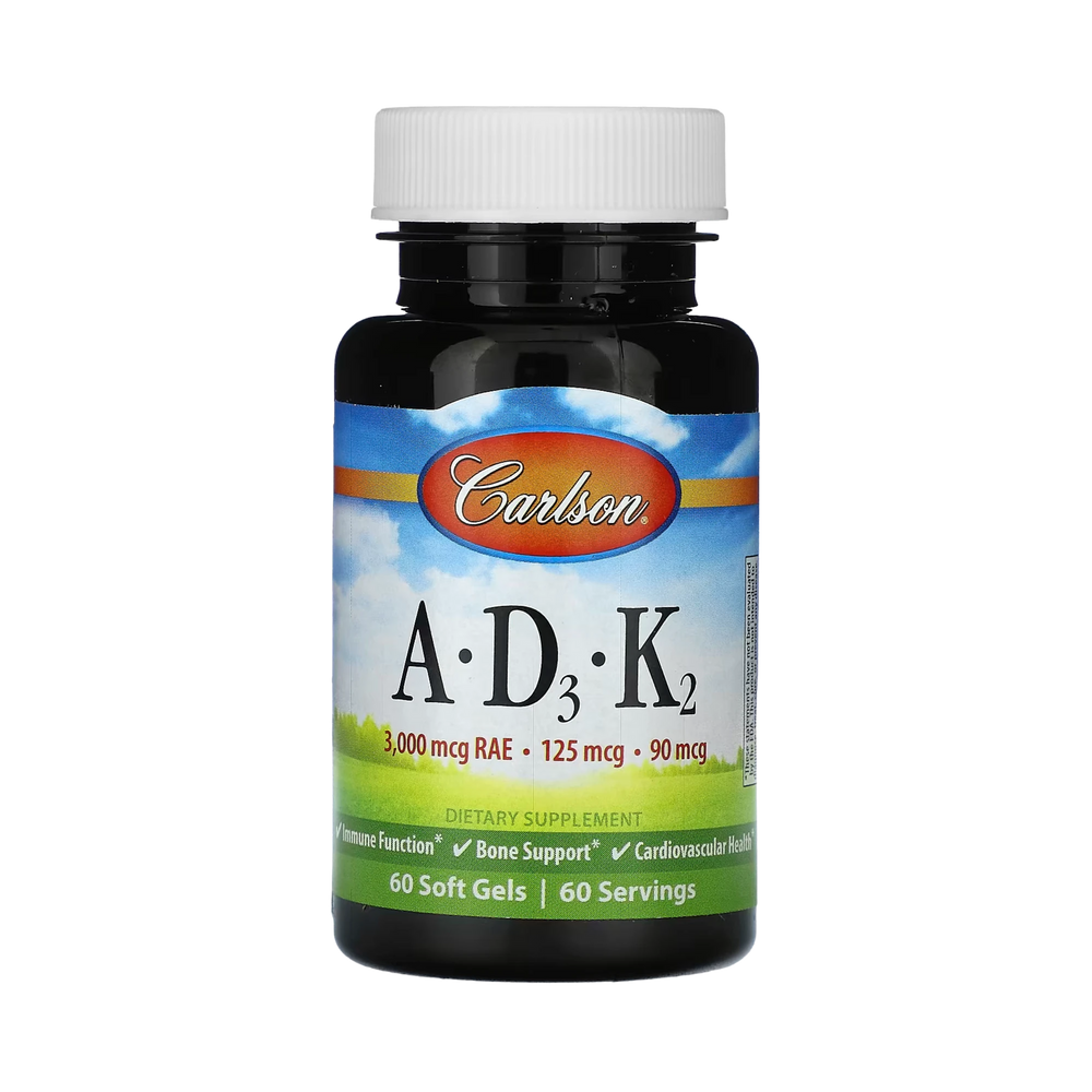 Carlson, Vitamins A - D3 - K2, 60 Soft Gels