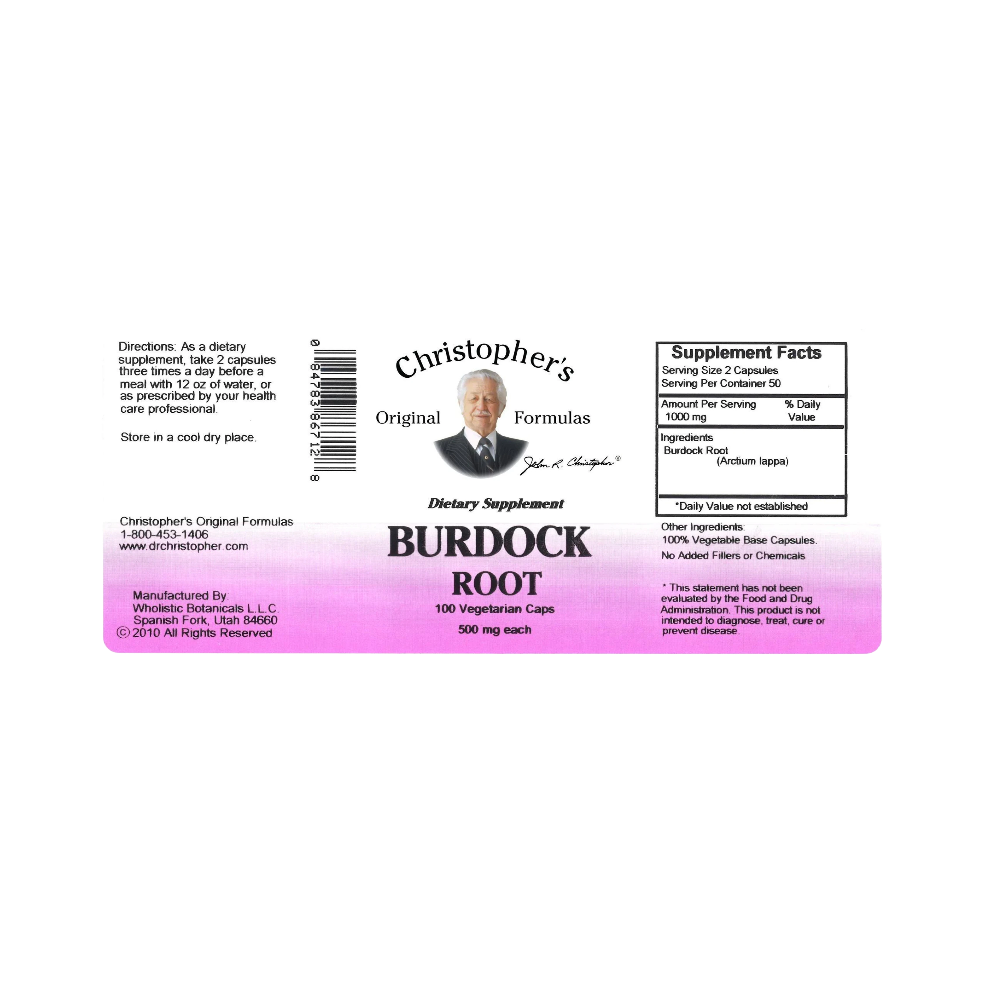 Christopher's Original Formulas, Burdock Root, 100 Capsules