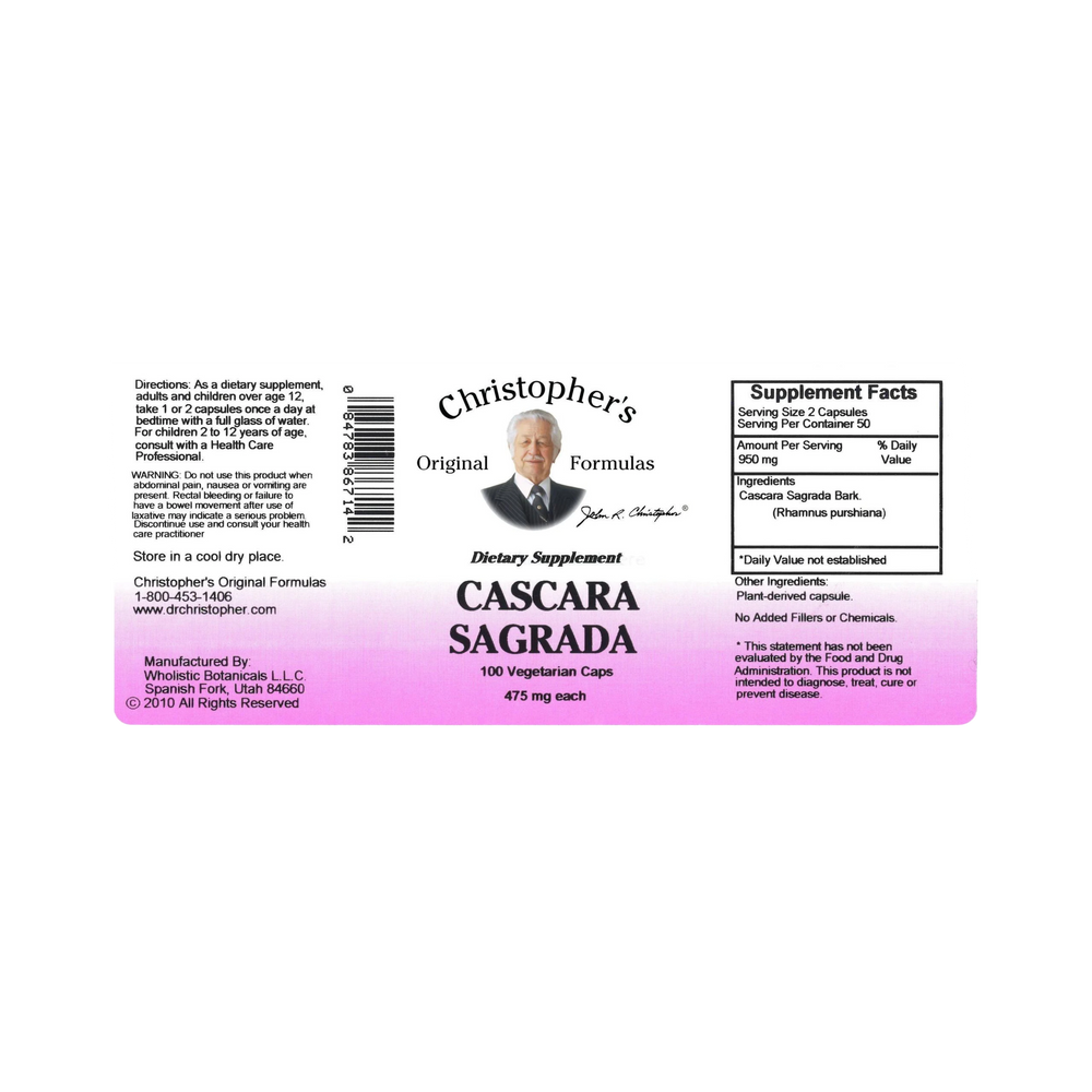 Christopher's Original Formulas, Cascara Sagrada Bark, 100 Capsules