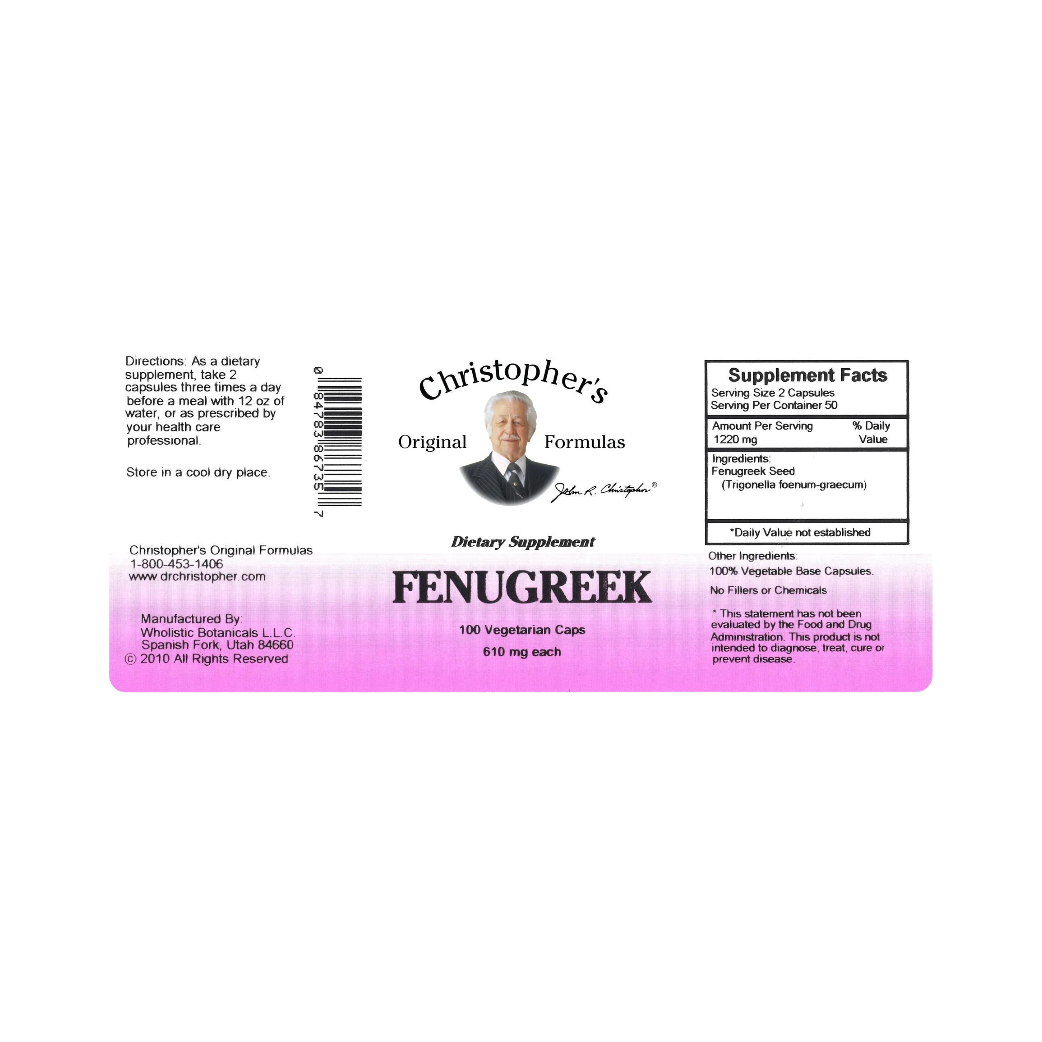 Christopher's Original Formulas, Fenugreek, 100 Capsules