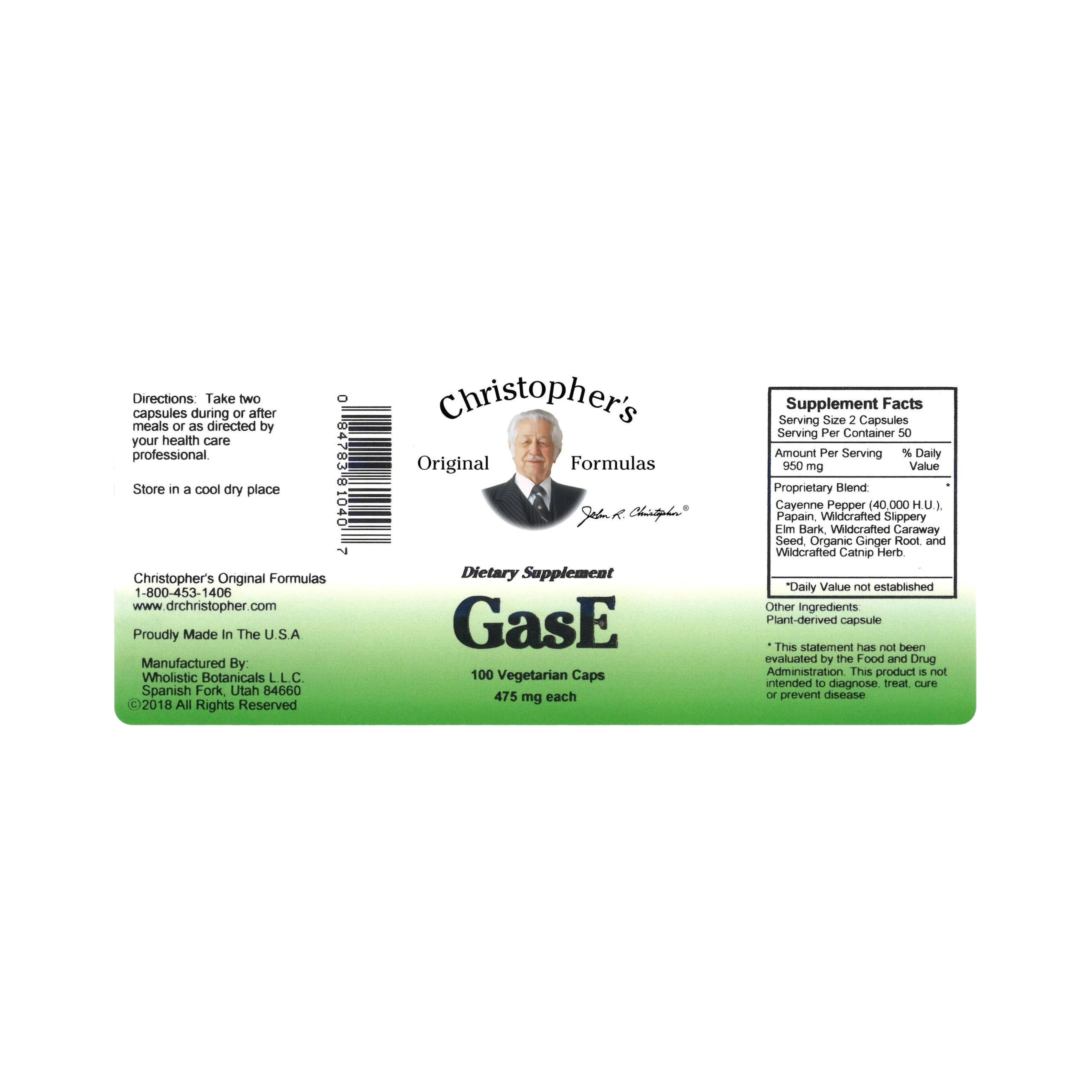 Christopher's Original Formulas, GasE, 100 Capsules