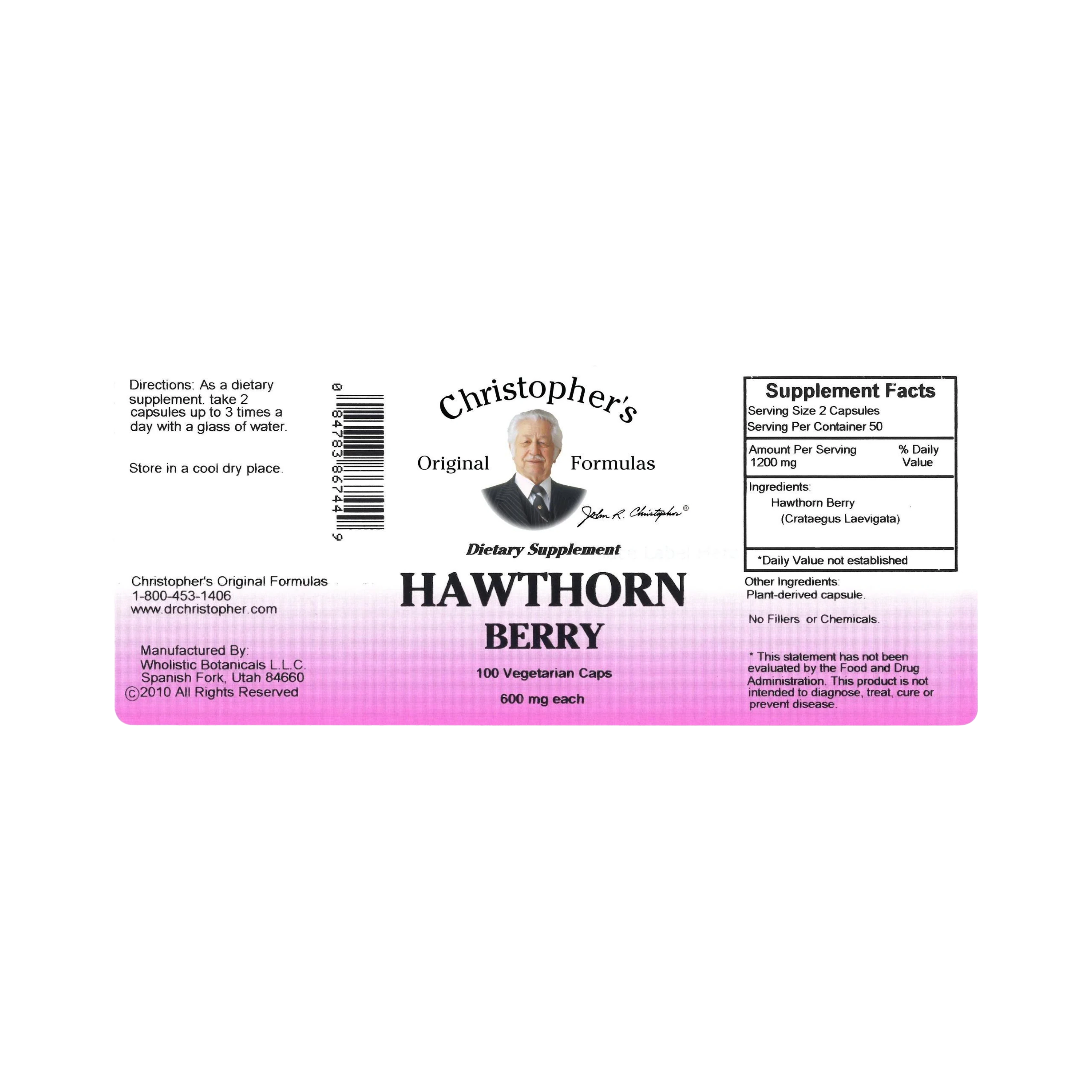 Christopher's Original Formulas, Hawthorn Berry, 100 Capsules