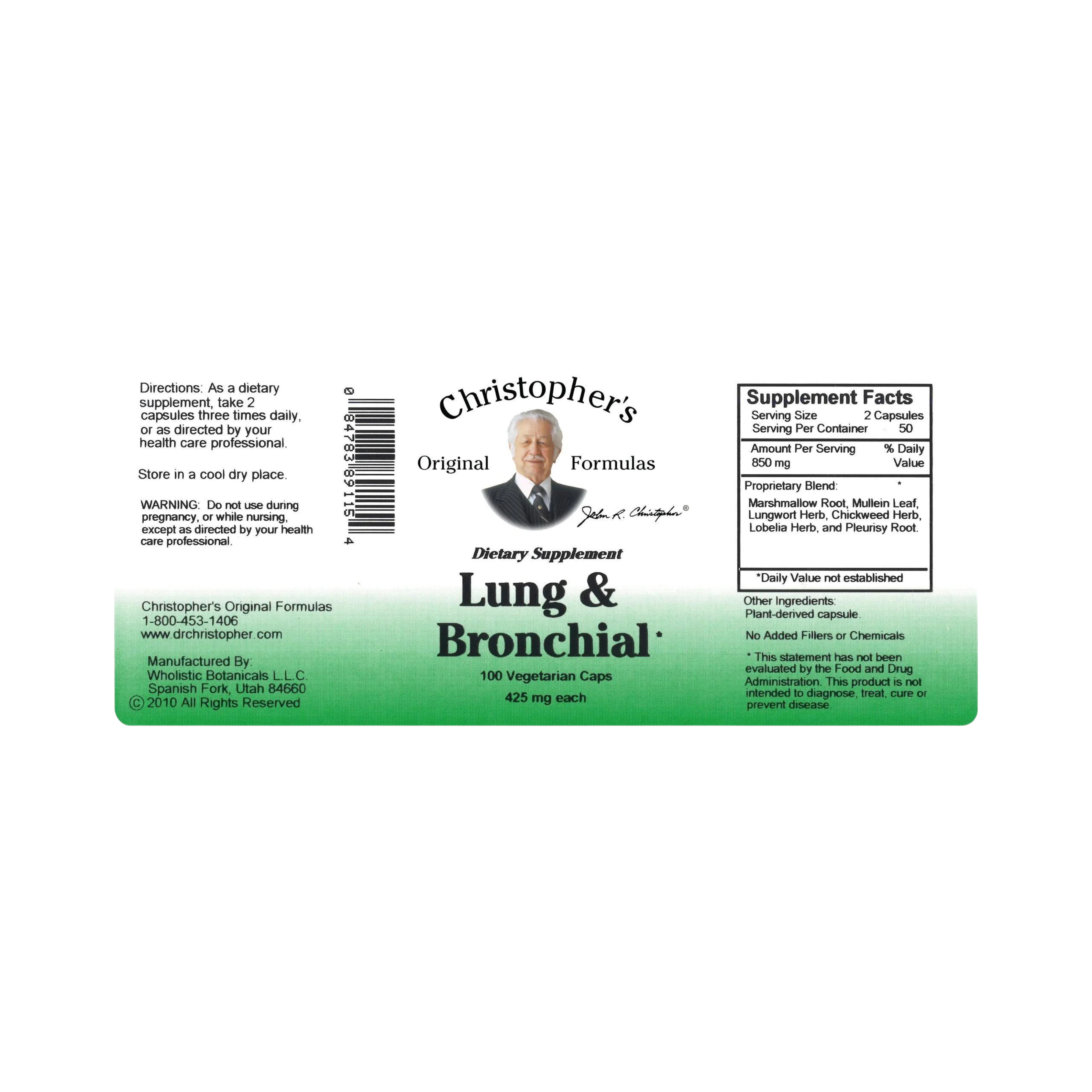 Christopher's Original Formulas, Lung & Bronchial Formula, 100 Capsules