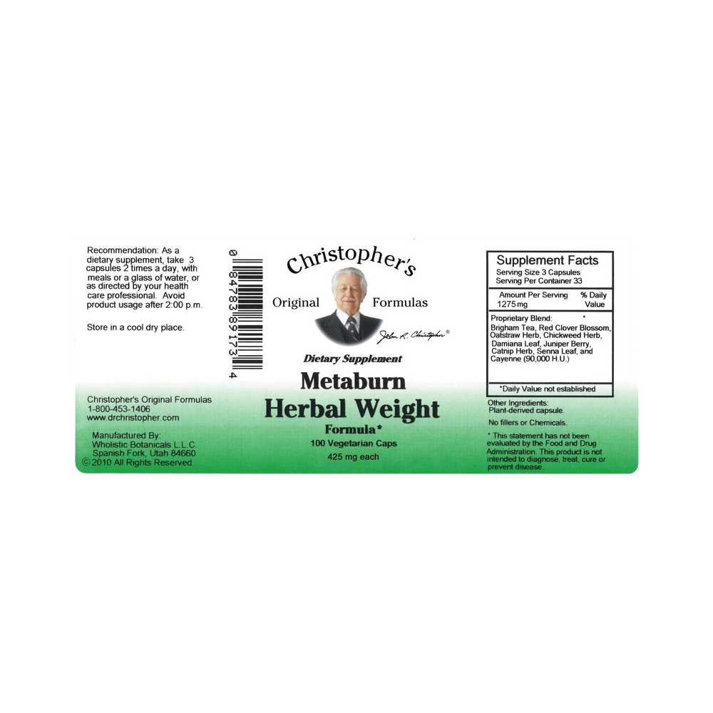 Christopher's Original Formulas, Metaburn Herbal Weight, 100 Capsules