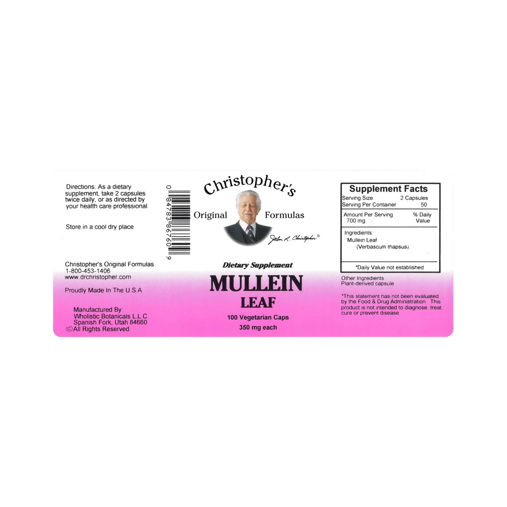 Christopher's Original Formulas, Mullein Leaf, 100 Capsules