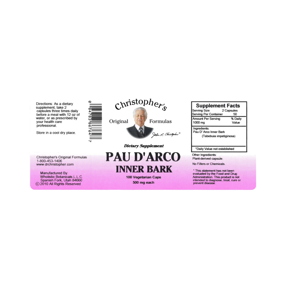 Christopher's Original Formulas, Pau D'Arco Bark, 100 Capsules