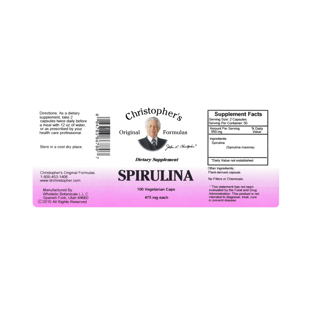 Christopher's Original Formulas, Spirulina, 100 Capsules