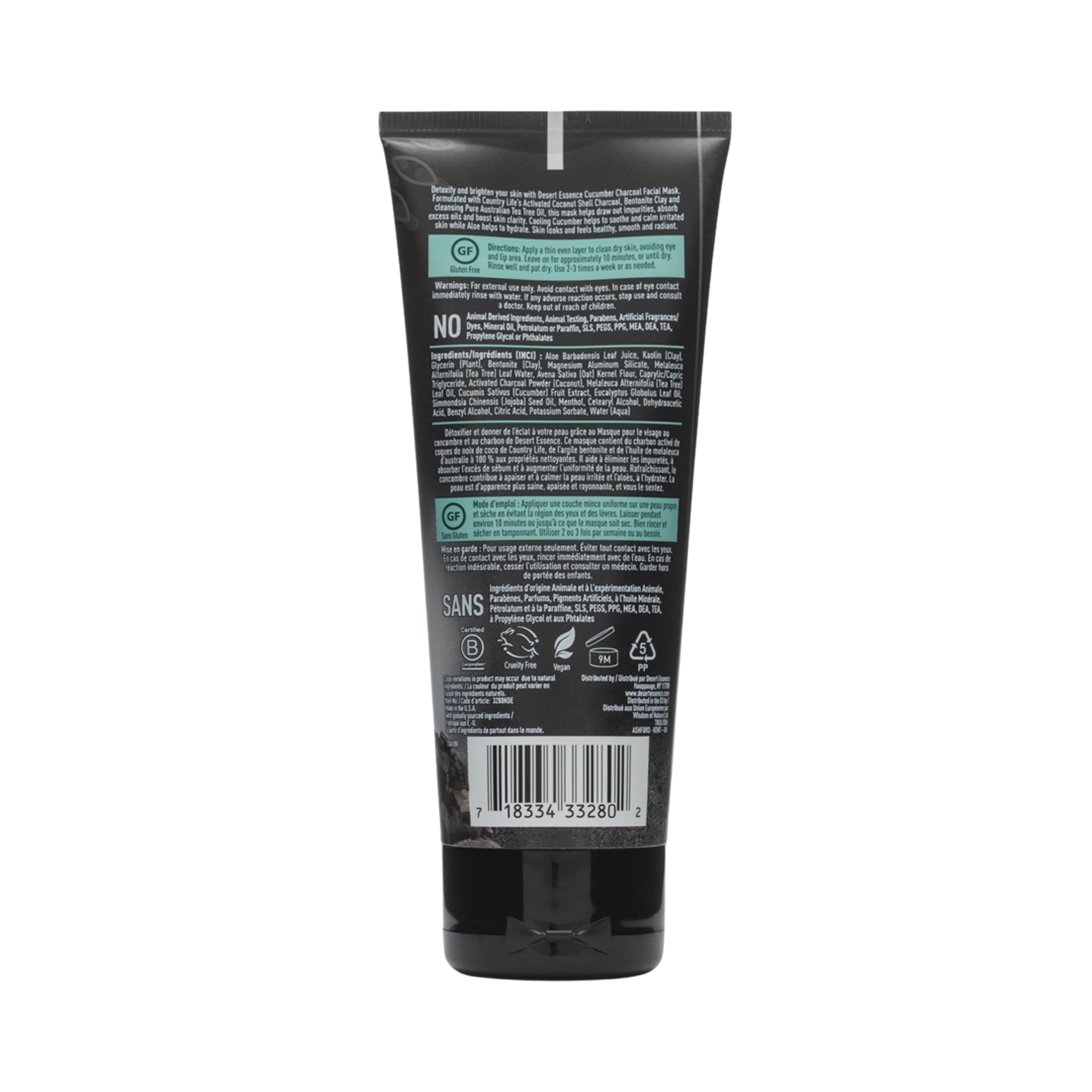 Desert Essence, Cucumber Charcoal Face Mask, 3.4 Fl Oz