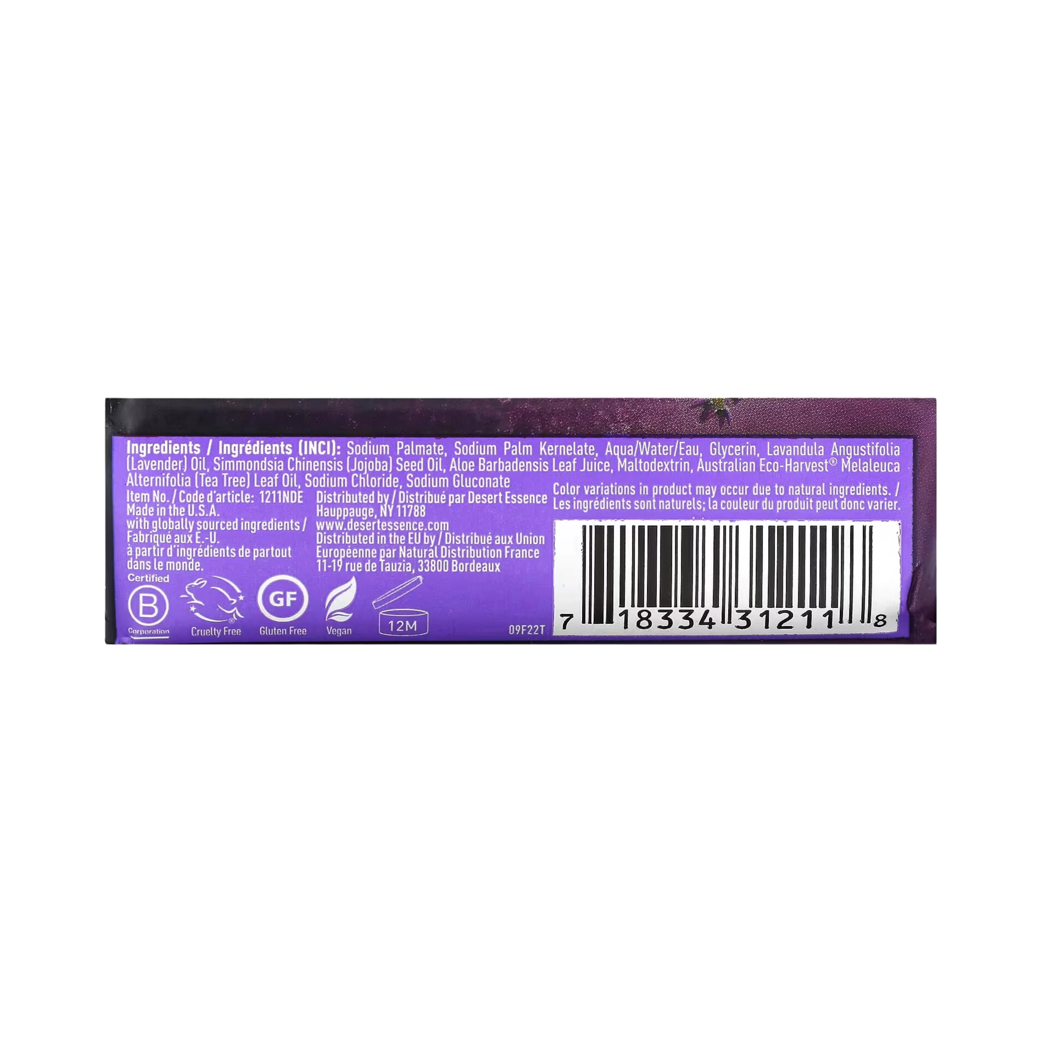 Desert Essence, Lavender Soap Bar, 5 Oz