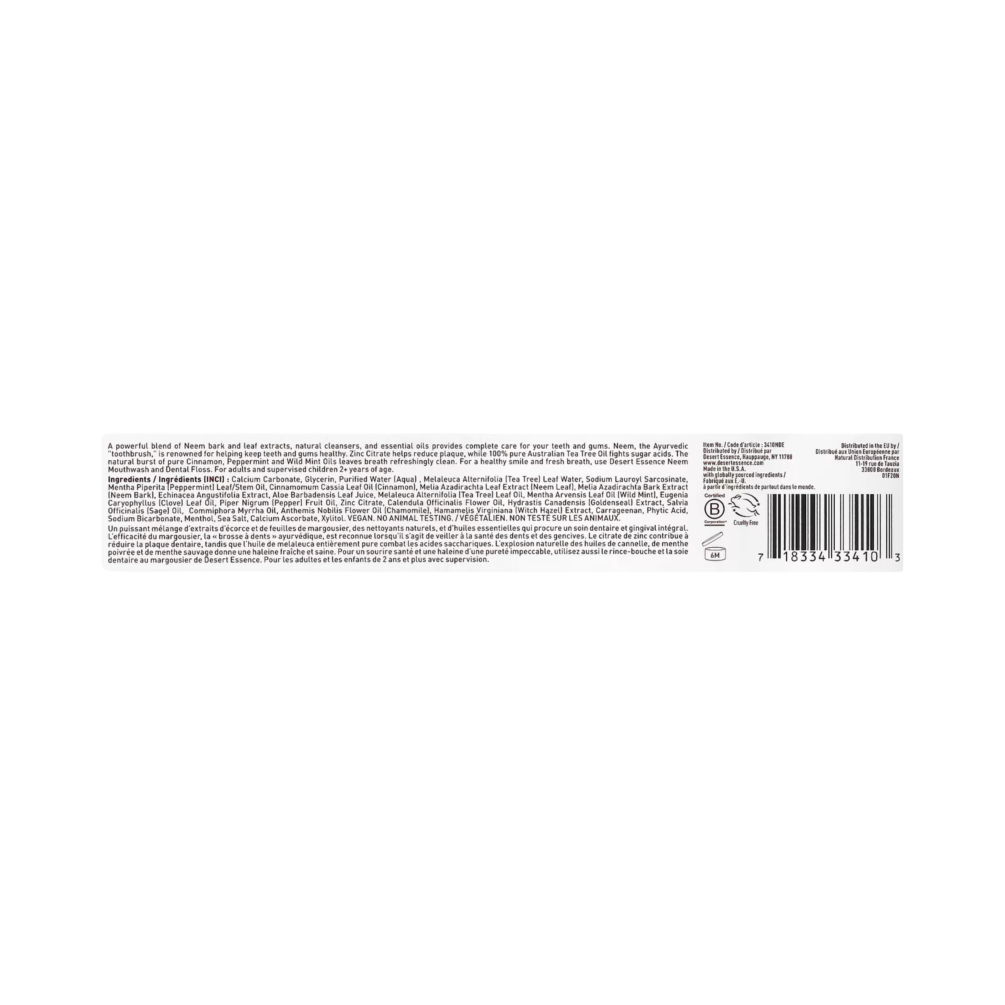 Desert Essence, Neem Toothpaste, Cinnamint, 6.25 Oz