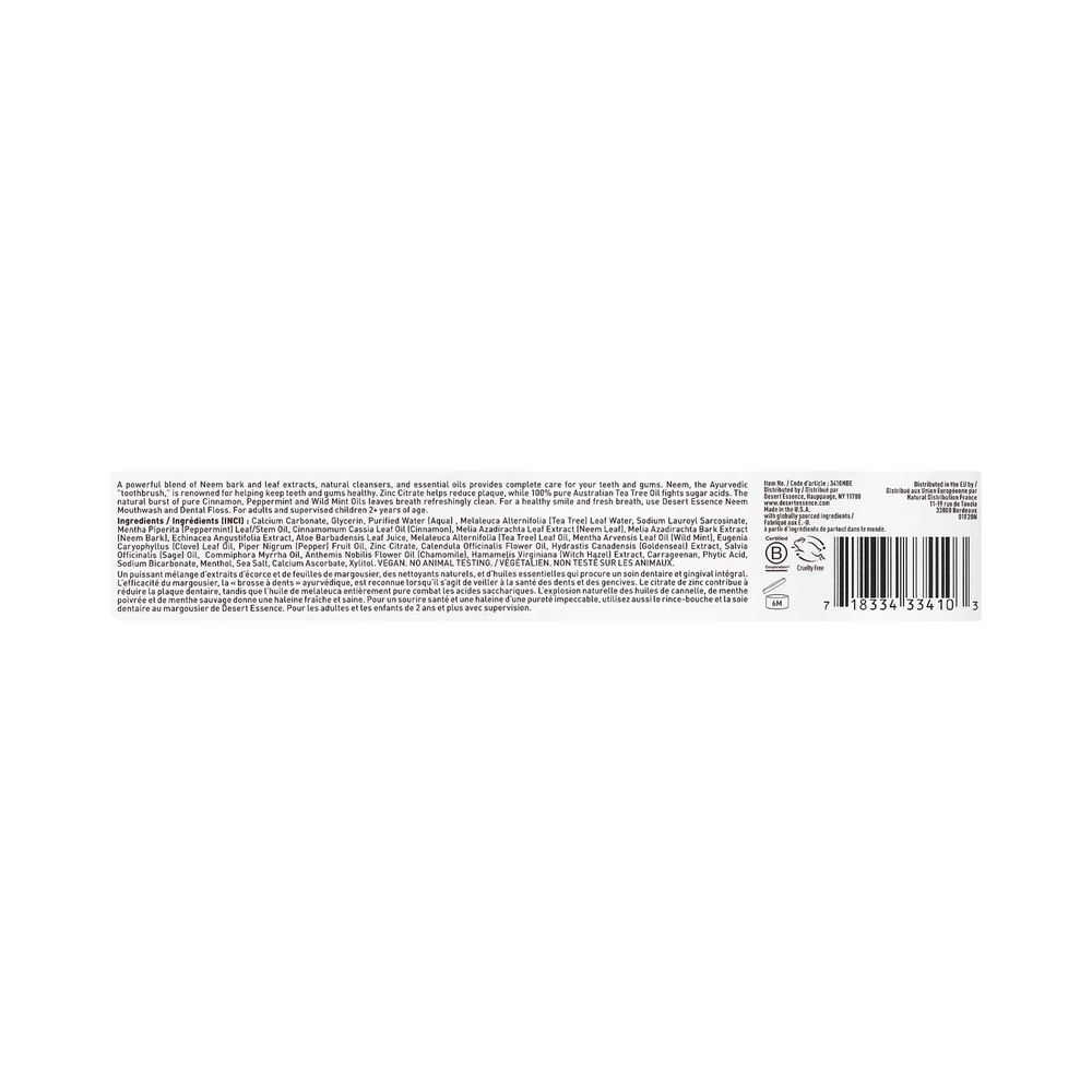 Desert Essence, Neem Toothpaste, Cinnamint, 6.25 Oz