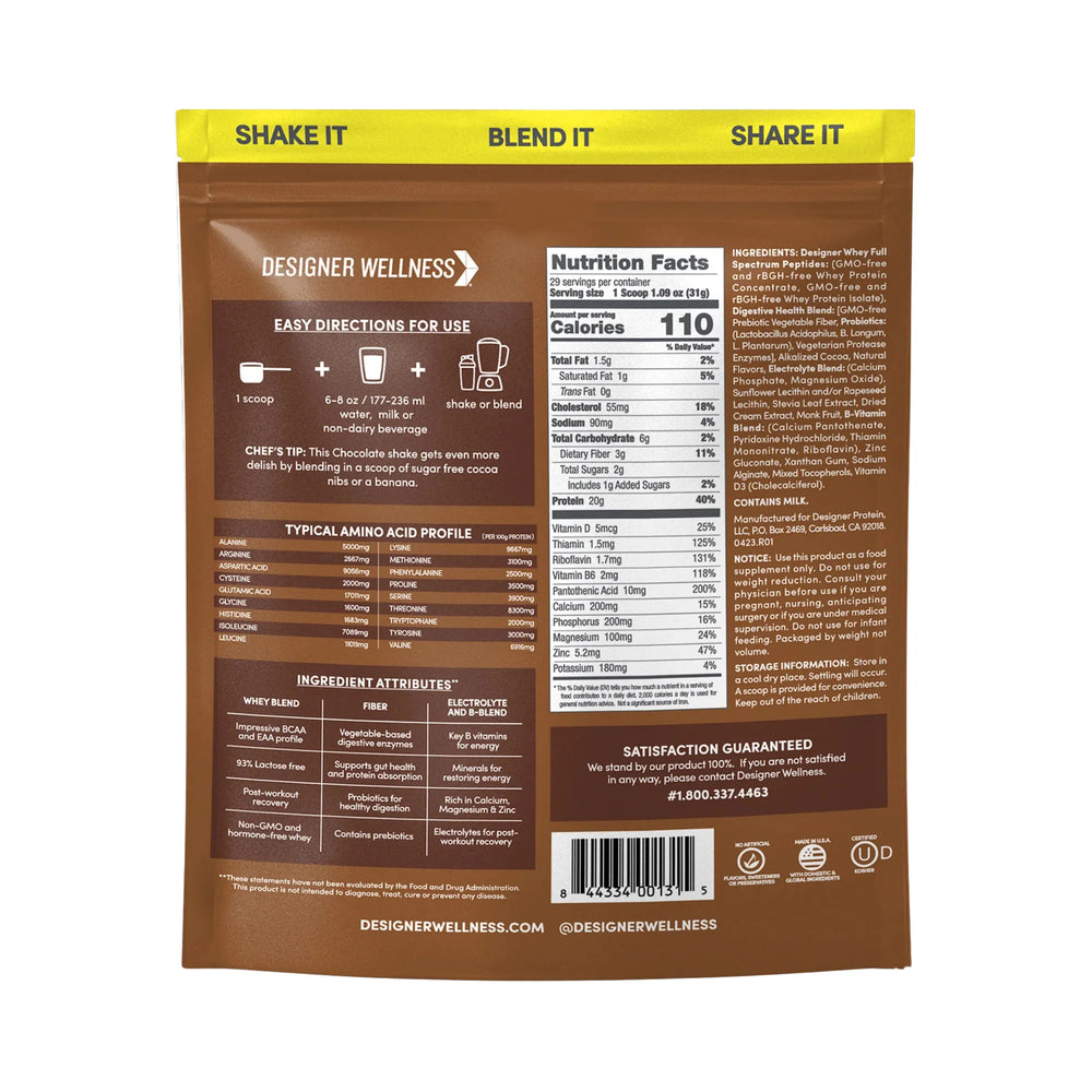 Designer Wellness, Designer Whey, 100% Whey Protein Powder with Probiotics, Gourmet Chocolate, 908 g