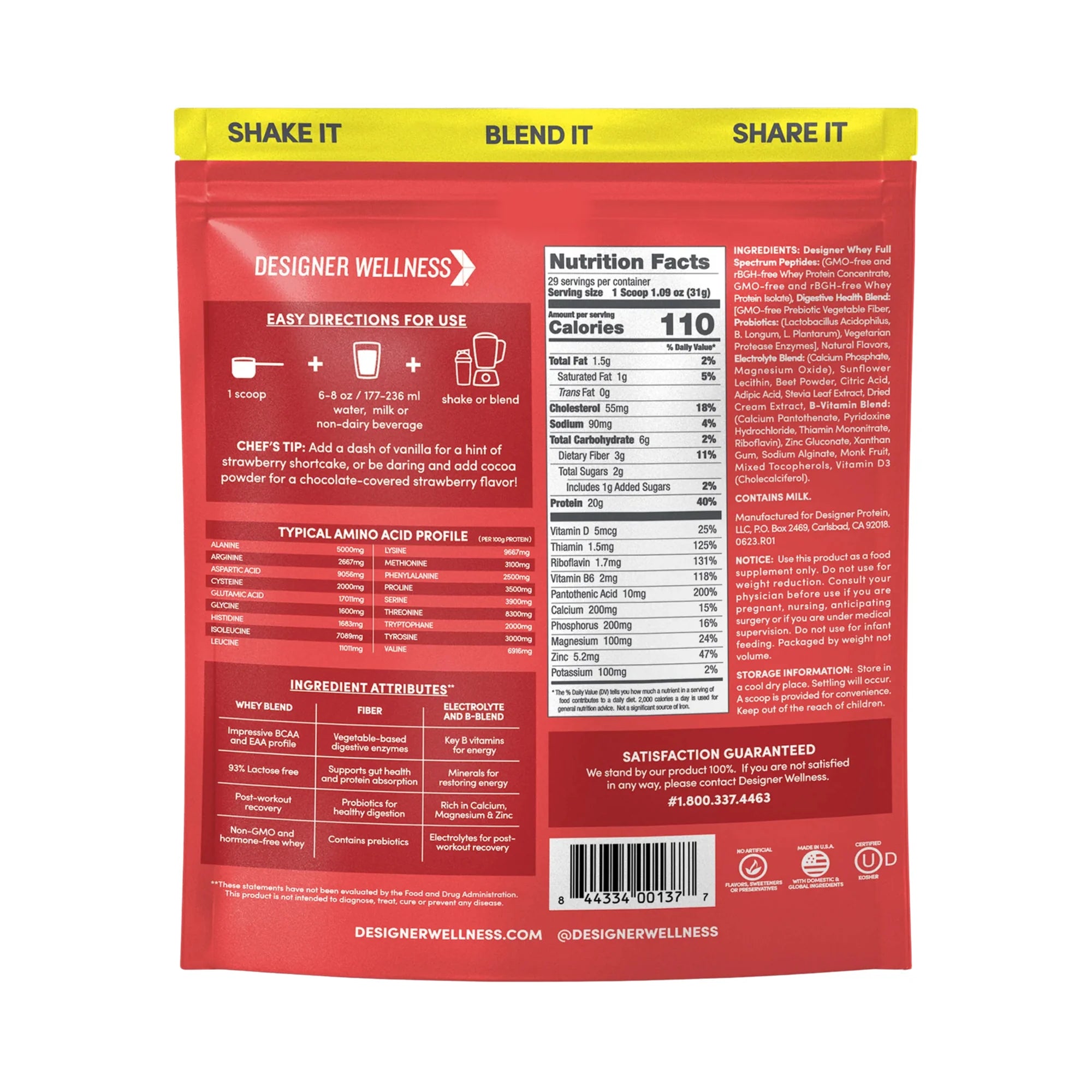 Designer Wellness, Designer Whey, Natural 100% Whey Protein Powder, Summer Strawberry, 2 lb, 908 g