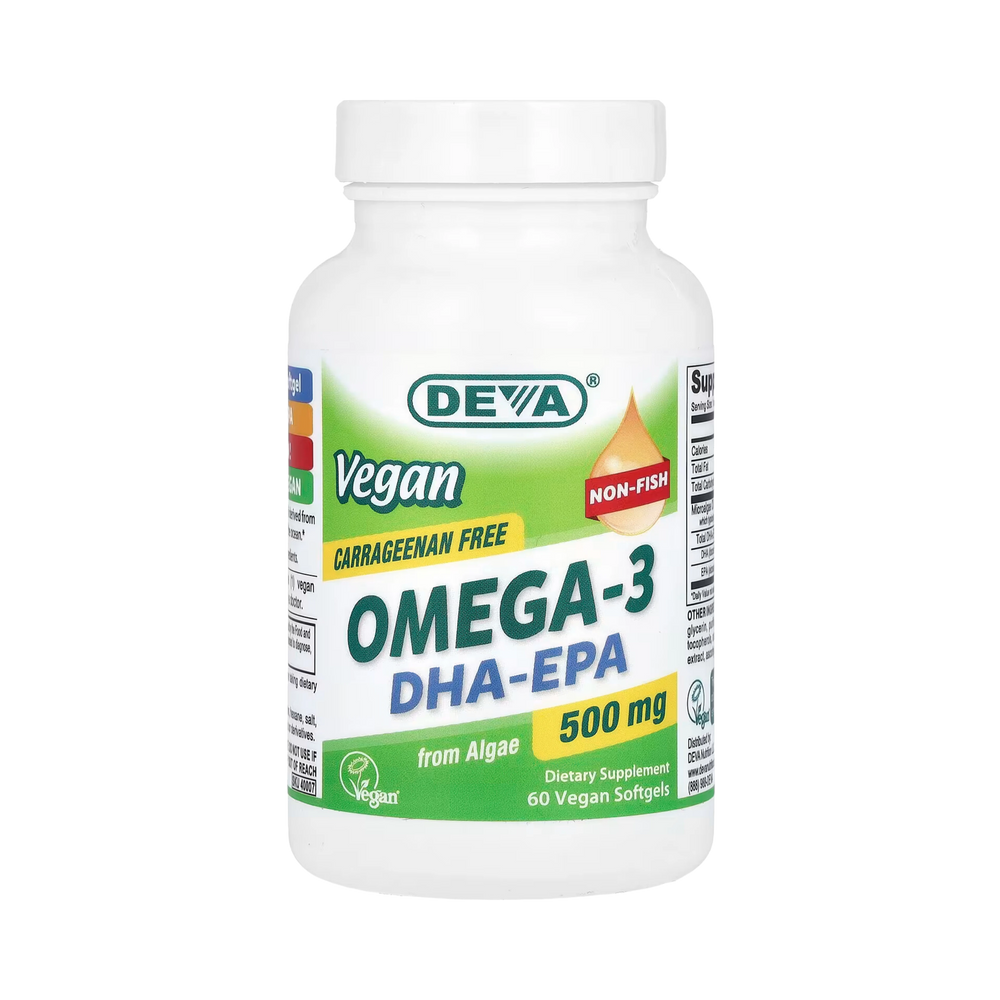 Deva, Vegan Omega-3 DHA-EPA, 500 Mg, 60 Vegan Softgels