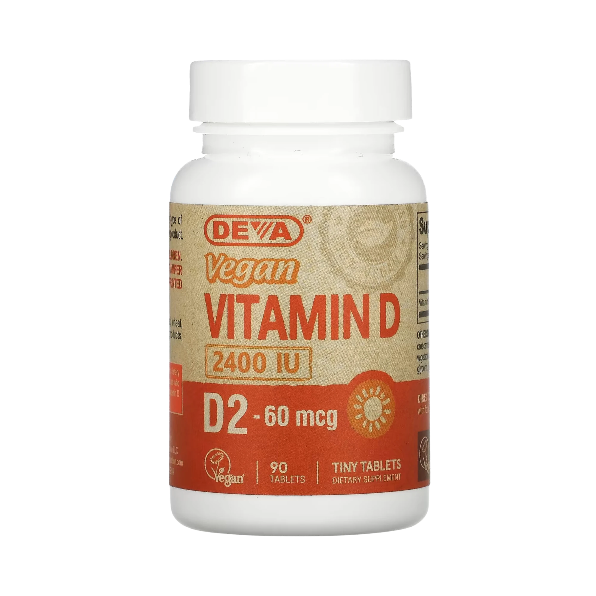 Deva, Vegan Vitamin D2, 60 mcg (2,400 IU), 90 Tablets
