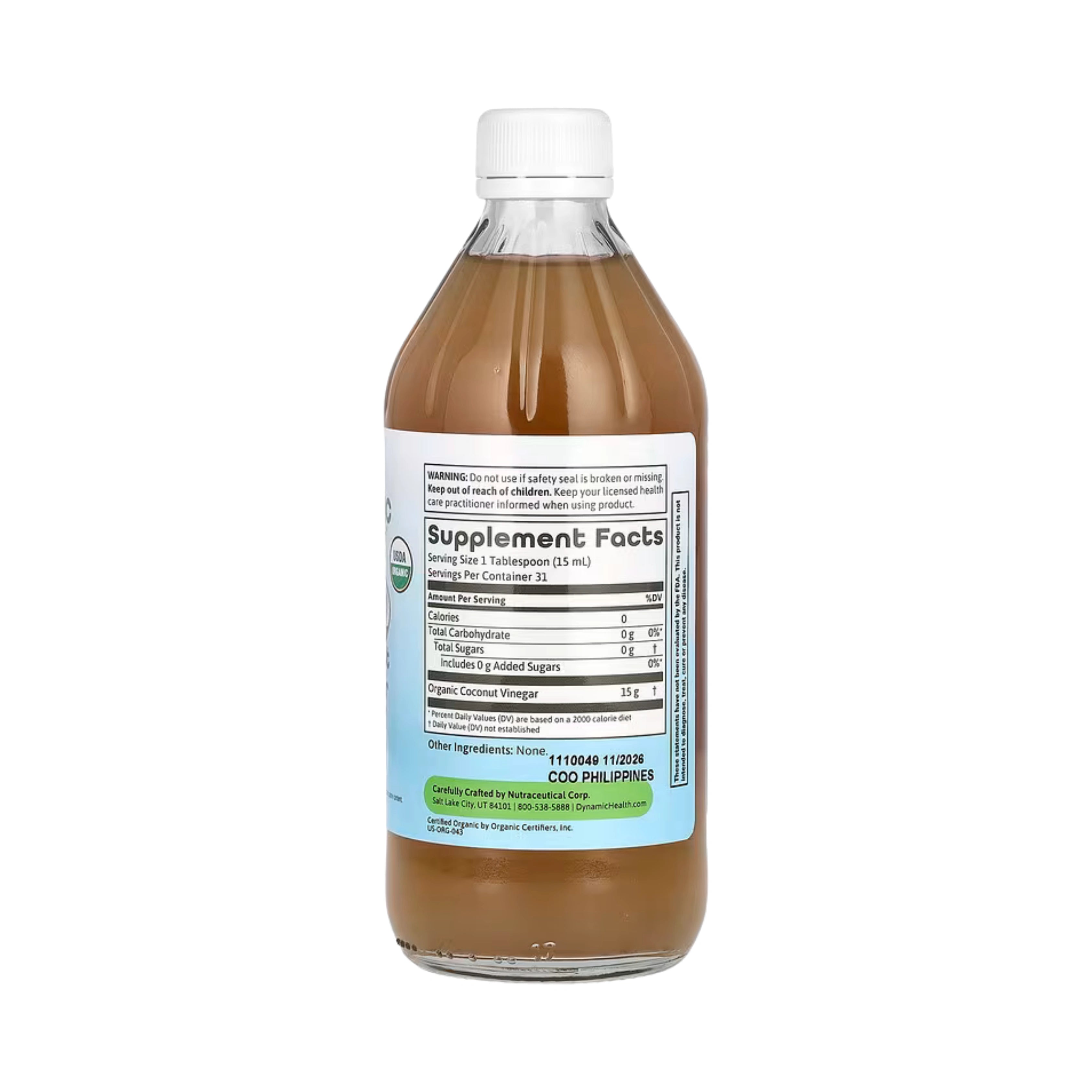 Dynamic Health, Coconut Vinegar with Mother, 16 fl oz, 473 ml