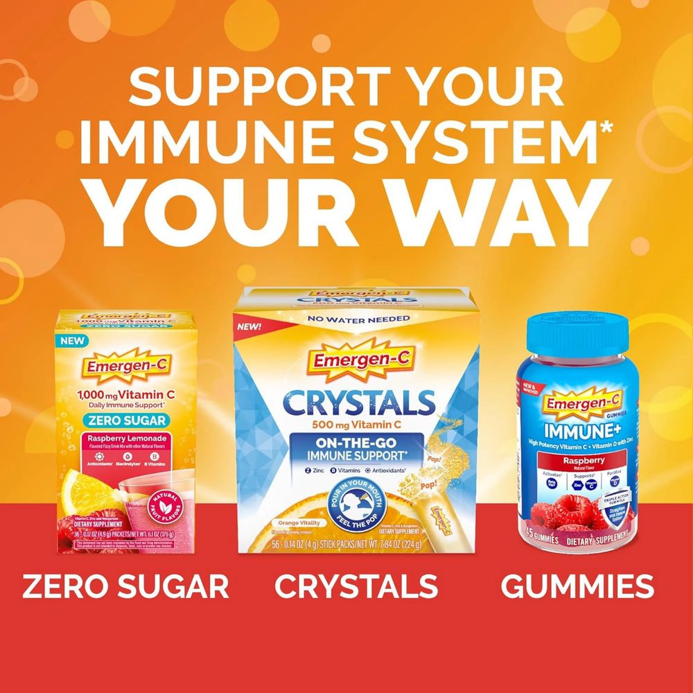 Emergen-C, 750 Mg Vitamin C Gummies for Adults, Immunity Gummies with B Vitamins, Orange, Tangerine and Raspberry Flavors, 45 Count