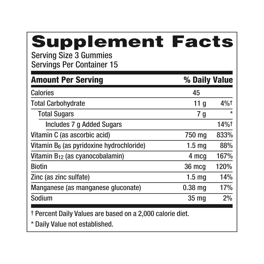 Emergen-C, 750 Mg Vitamin C Gummies for Adults, Immunity Gummies with B Vitamins, Orange, Tangerine and Raspberry Flavors, 45 Count