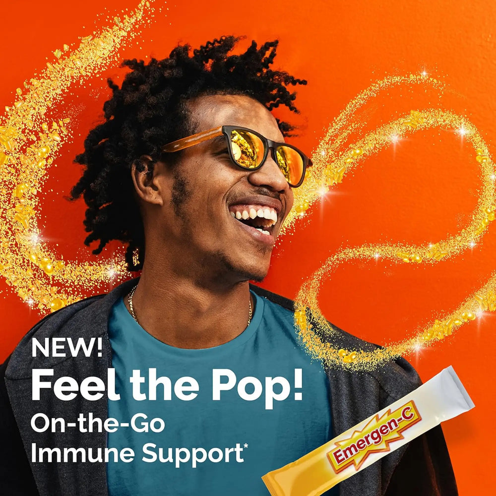Emergen-C Crystals, On-The-Go Immune Support Supplement with Vitamin C, B Vitamins, Zinc and Manganese, Orange Vitality, 28 Stick Packs