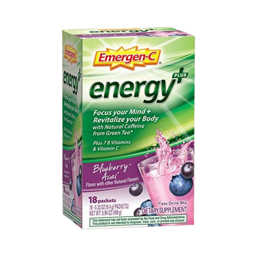 Emergen-C Energy+, With B Vitamins, Vitamin C And Natural Caffeine From Green Tea (Blueberry Acai Flavor) ,Pack of 18