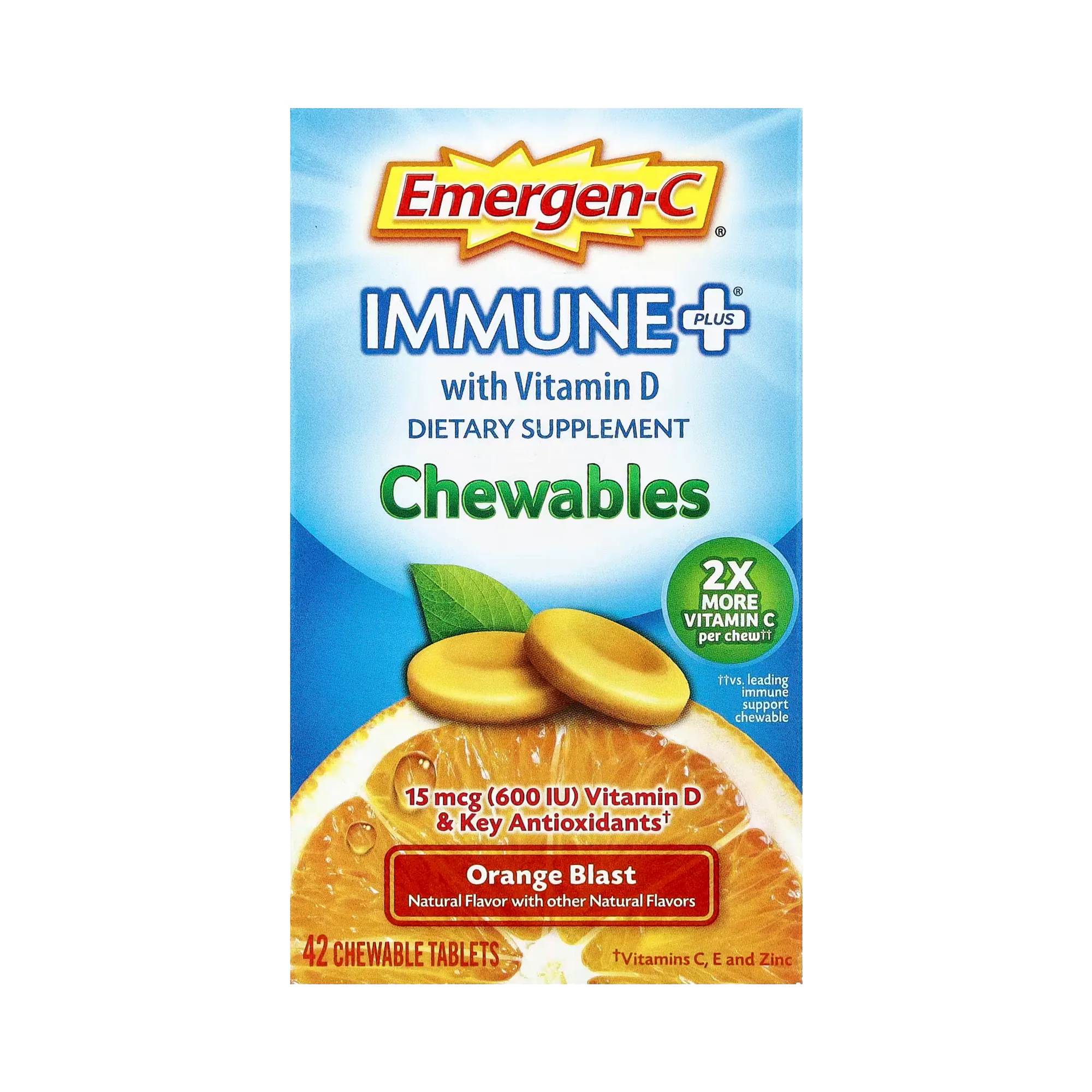 Emergen-C, Immune Plus® With Vitamin D, Orange Blast, 42 Chewable Tablets