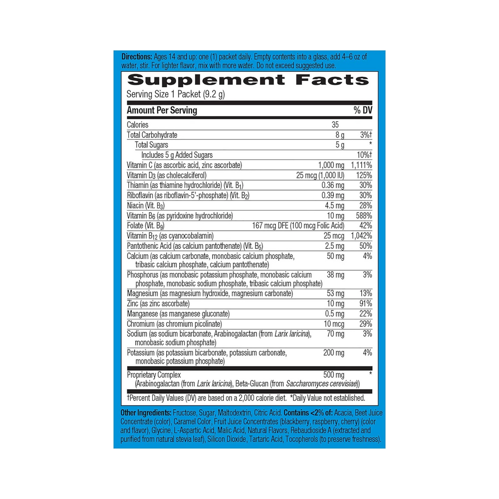 Emergen-C, Immune+ Vitamin C Powder, Raspberry Flavor, 1000 Mg, 10 Count