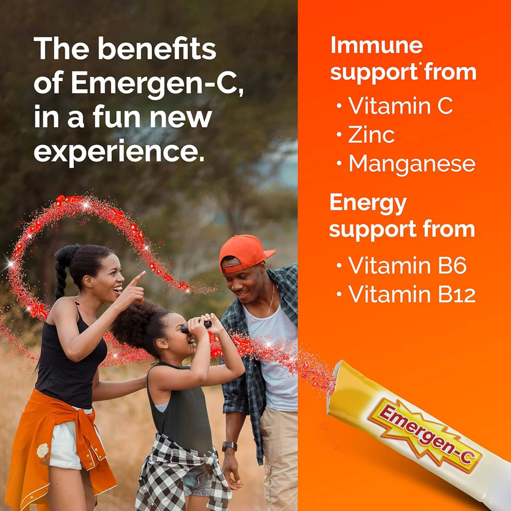 Emergen-C, On-The-Go Immune Support with Vitamin C Powder, Sparkly Strawberry, 28 Counts