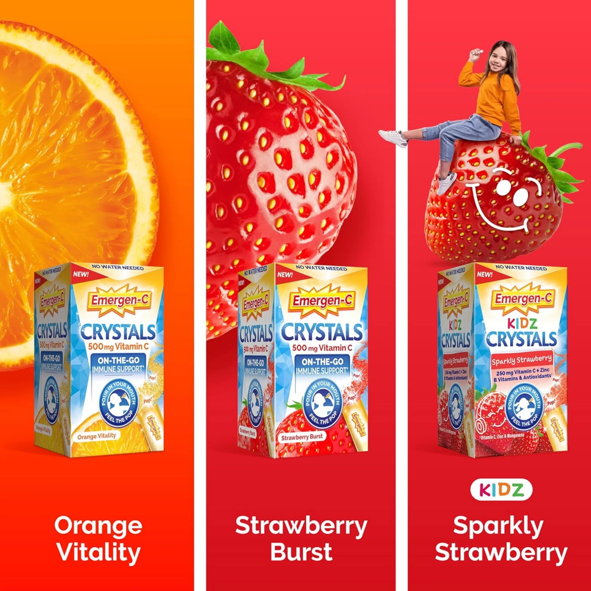 Emergen-C, On-The-Go Immune Support with Vitamin C Powder, Sparkly Strawberry, 28 Counts