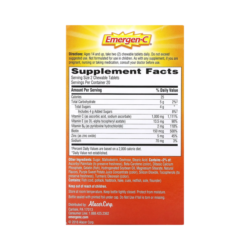 Emergen-C, Vitamin C Chewables, Orange Blast, 40 Chewable Tablets