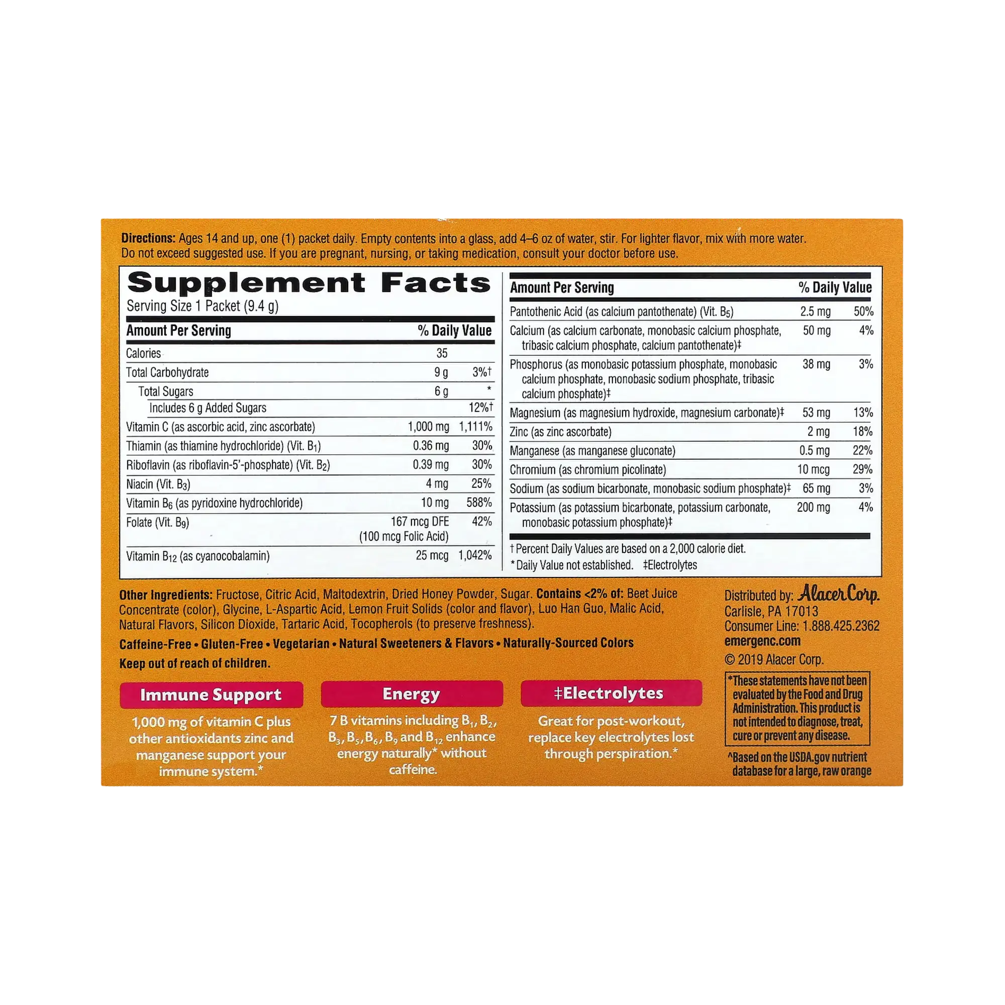 Emergen-C, Vitamin C, Pink Lemonade, 1,000 Mg, 30 Packets, 0.33 Oz