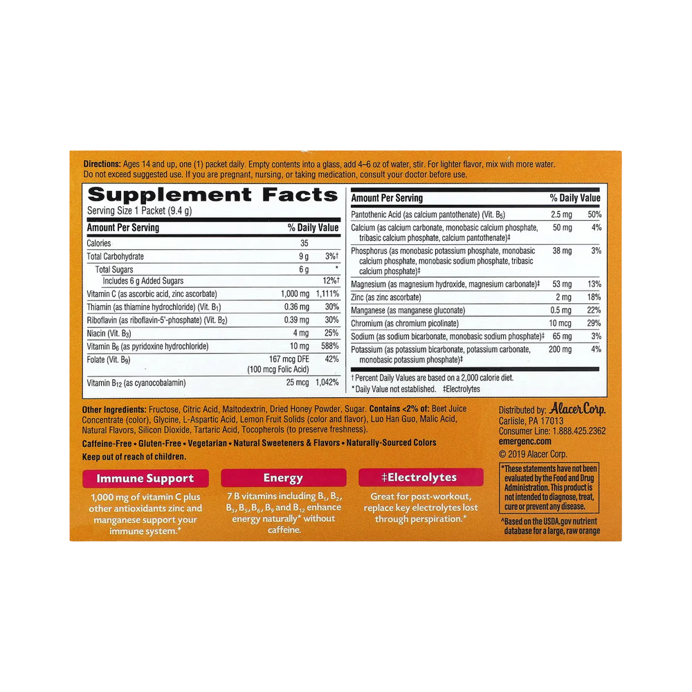 Emergen-C, Vitamin C, Pink Lemonade, 1,000 Mg, 30 Packets, 0.33 Oz