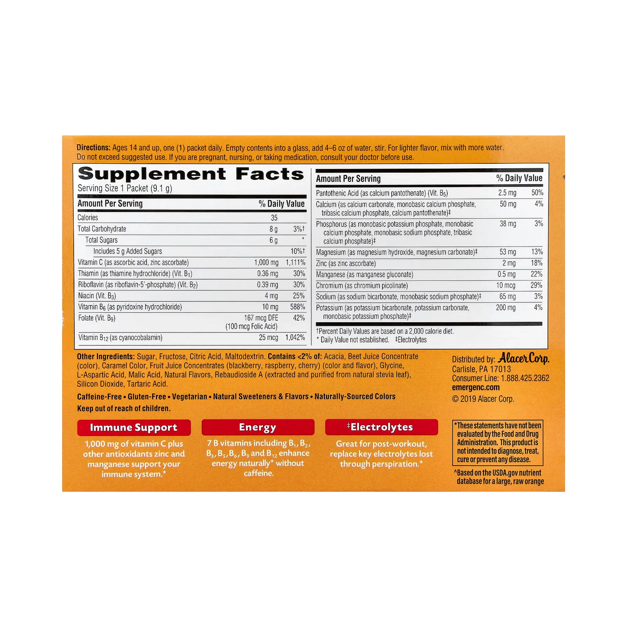 Emergen-C, Vitamin C, Raspberry, 30 Packets, 0.32 Oz
