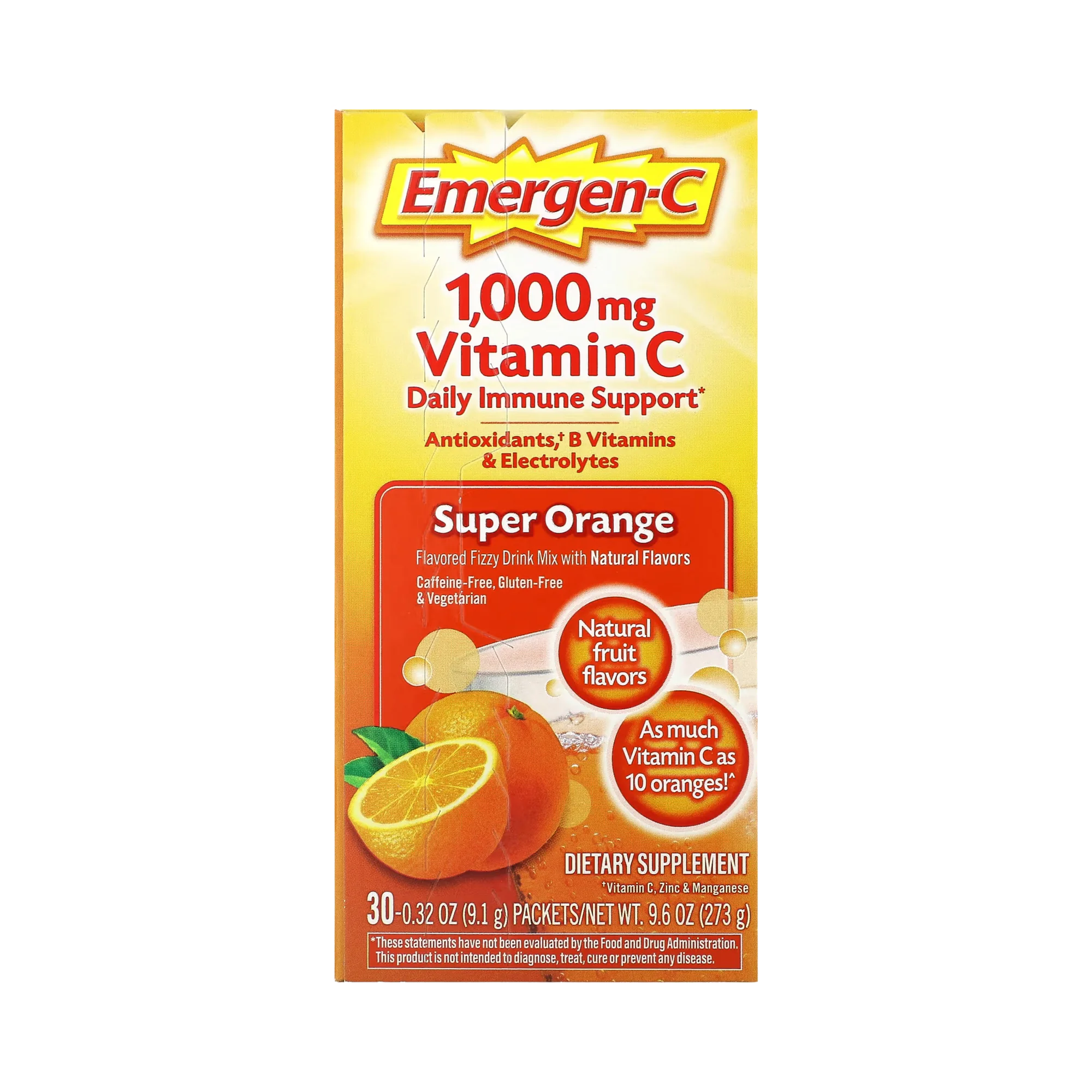 Emergen-C, Vitamin C, Super Orange, 1,000 Mg, 30 Packets, 0.32 Oz