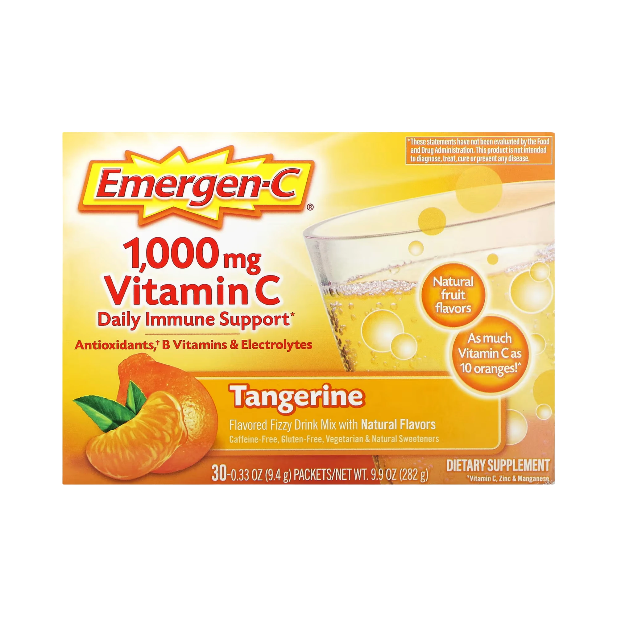 Emergen-C, Vitamin C, Tangerine, 1,000 Mg, 30 Packets, 0.33 Oz