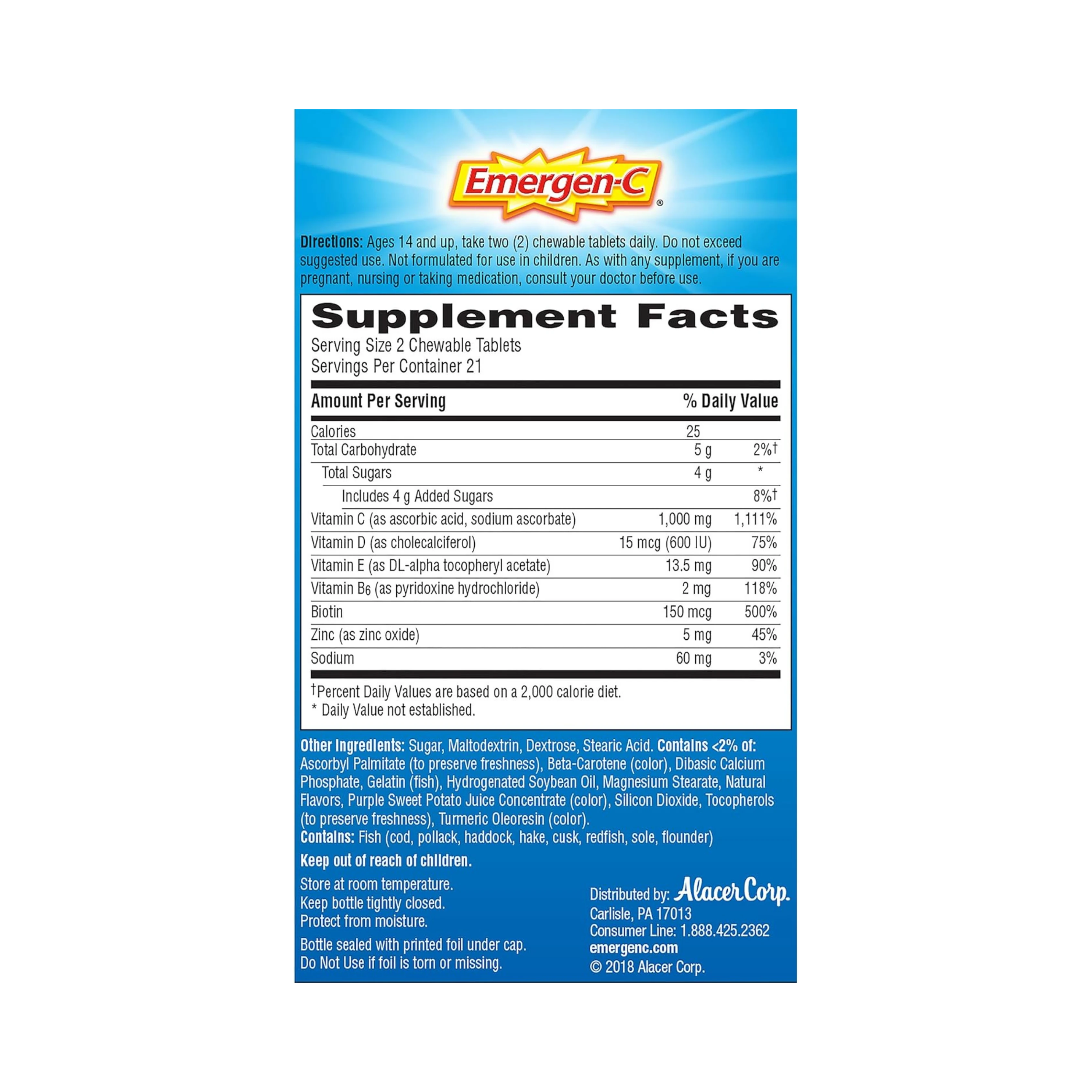 Emergen-C, Vitamin C with Vitamin D Chewable Tablets, 1000 Mg, 42 Count