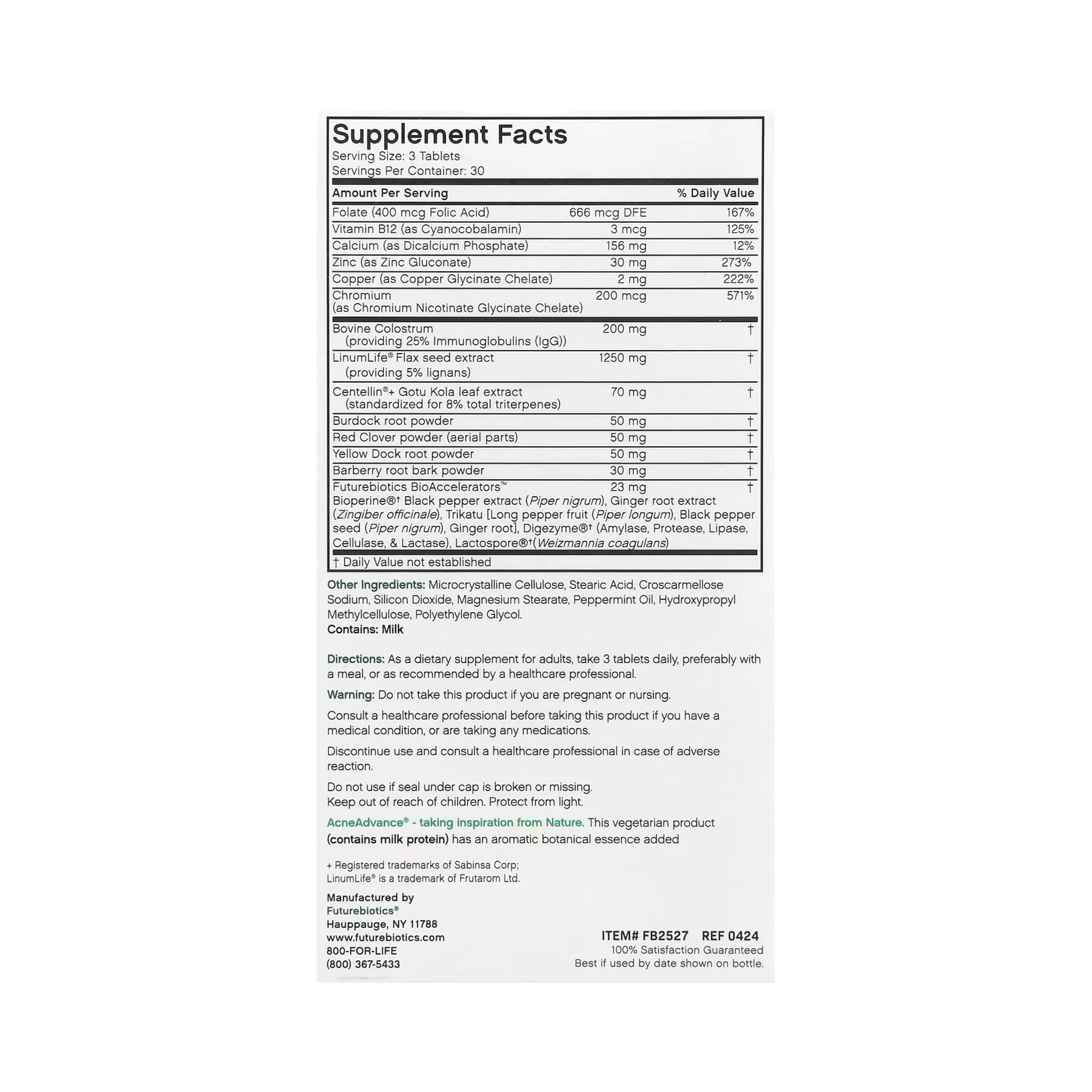 Futurebiotics, AcneAdvance with Colostrum, 90 Vegetarian Tablets