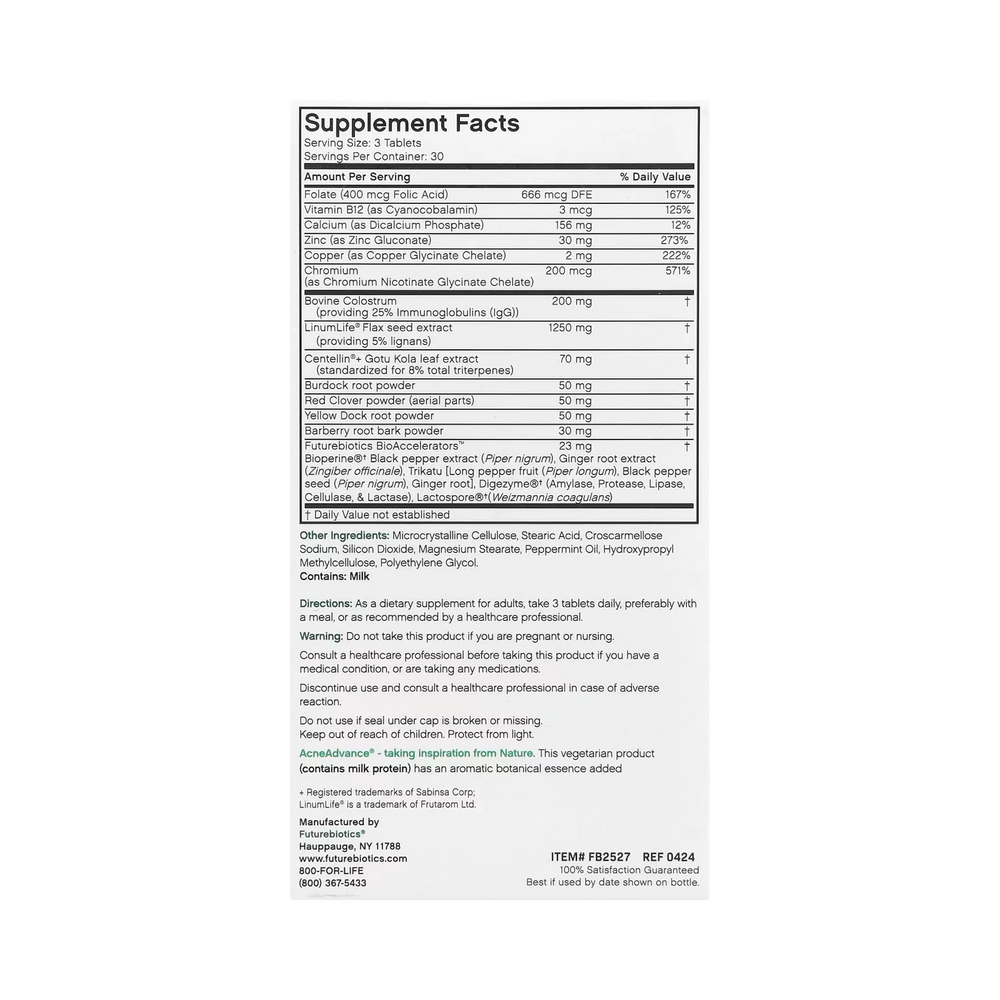 Futurebiotics, AcneAdvance with Colostrum, 90 Vegetarian Tablets