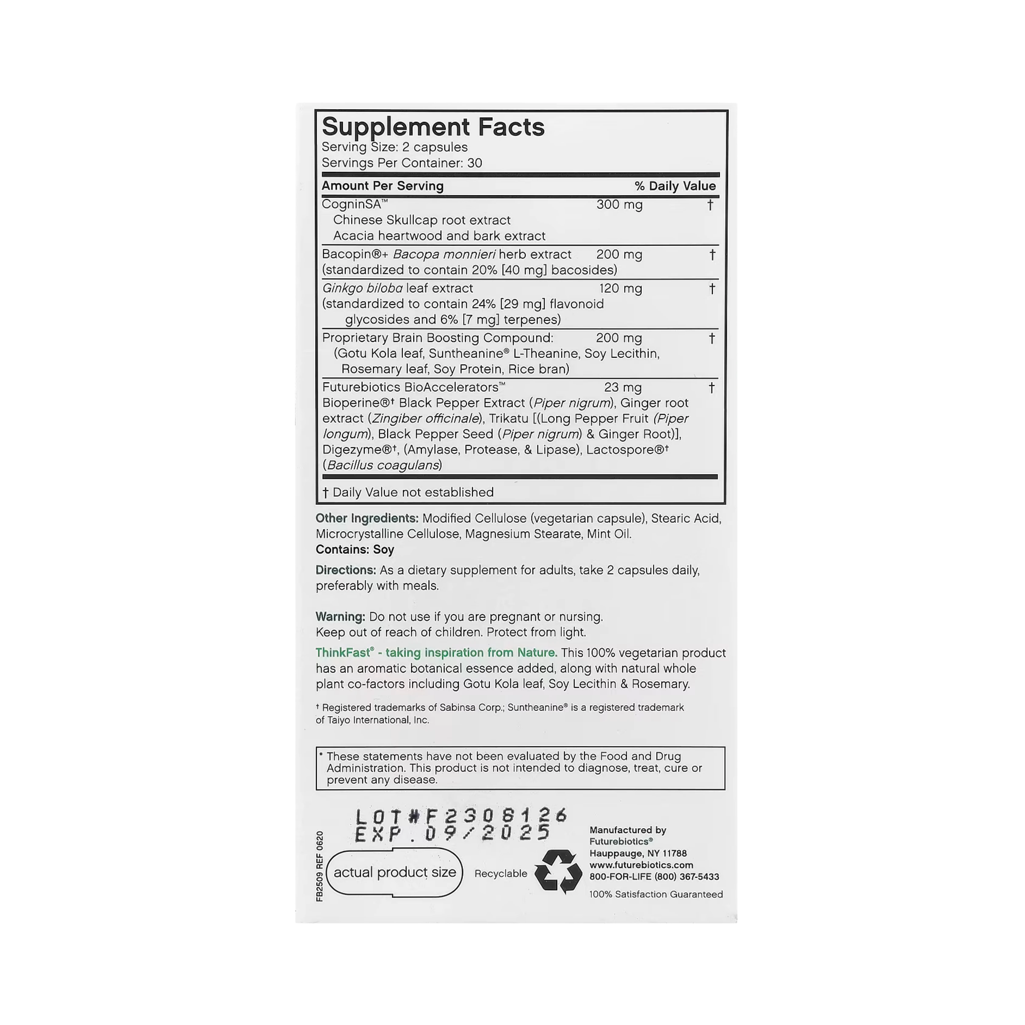 Futurebiotics, ThinkFast, Brain Performance + Memory, 60 Vegetarian Capsules