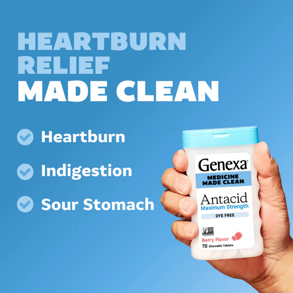 Genexa, Antacid, Maximum Strength, Organic Berry & Vanilla, 1,000 mg, 72 Chewable Tablets