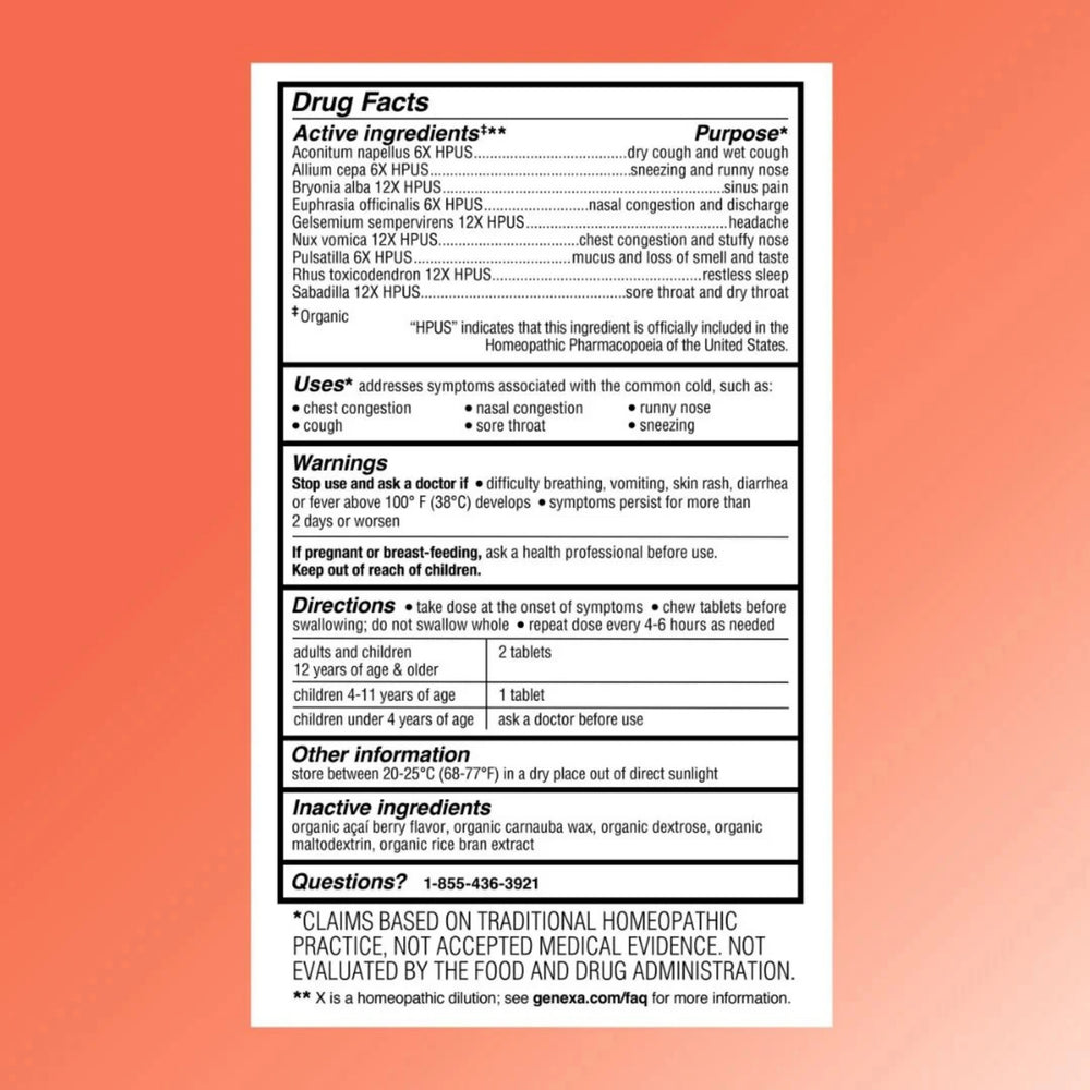 Genexa, Cold Crush, Non-Drowsy Organic Cold & Cough, Organic Acai Berry, 60 Chewable Tablets