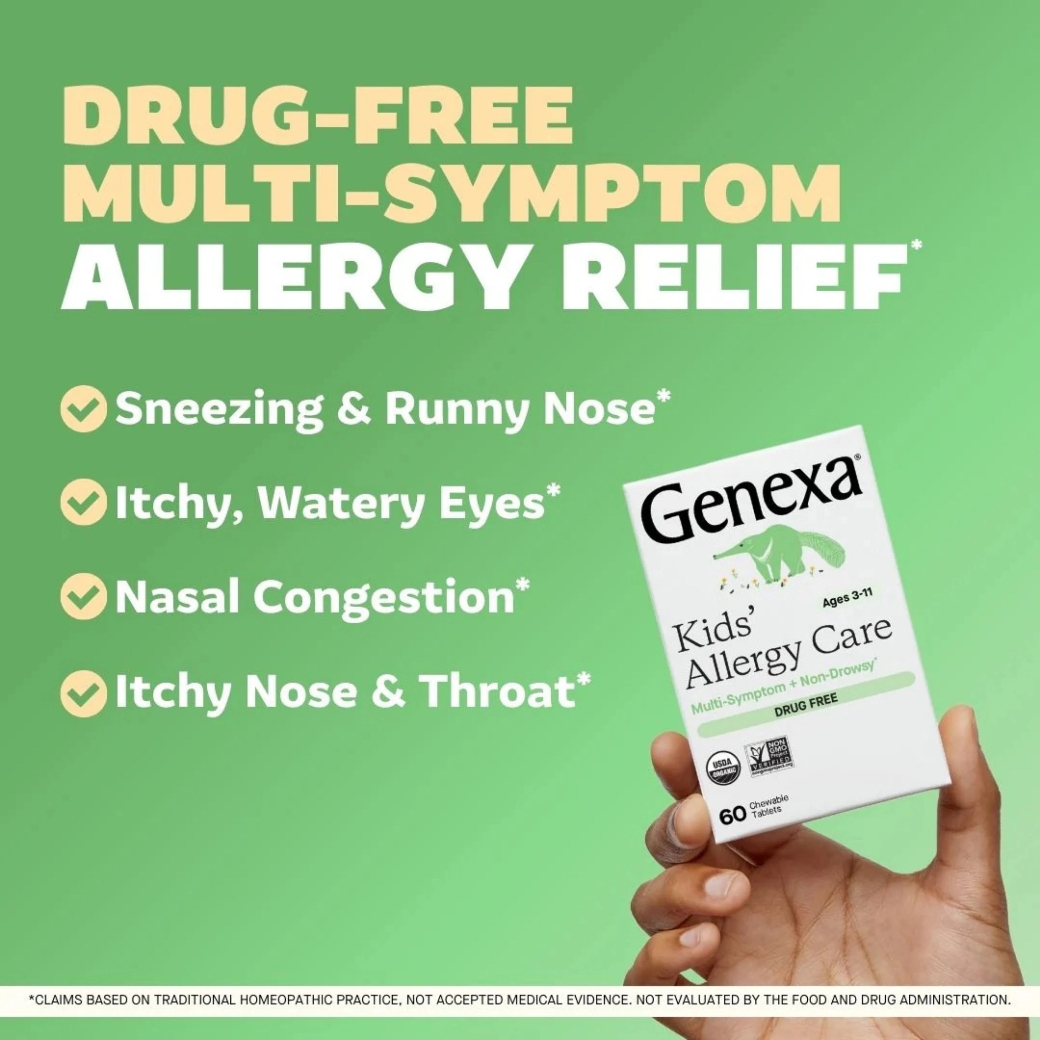 Genexa, Kids' Allergy Care, Age 3-11, Organic Acai Berry, 60 Chewable Tablets